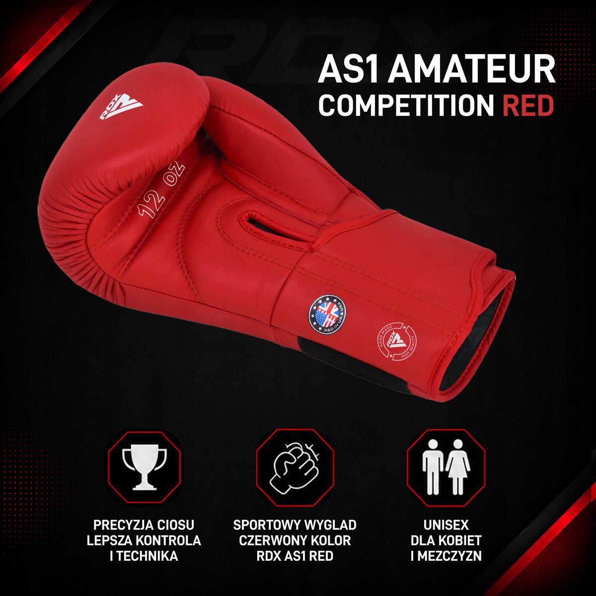 BOXING GLOVES RDX MODEL AS1 TRAINING LEATHER FOR TRAINING 10 OZ Manufacturer code 05-RDX/BGRAS2R-10