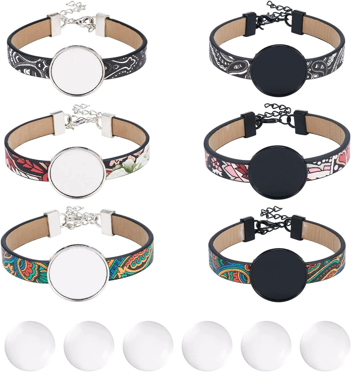 BRACELETS SET OF 6 PCS PU LEATHER ADJUSTABLE CABOCHON ÓW DIY JEWELRY