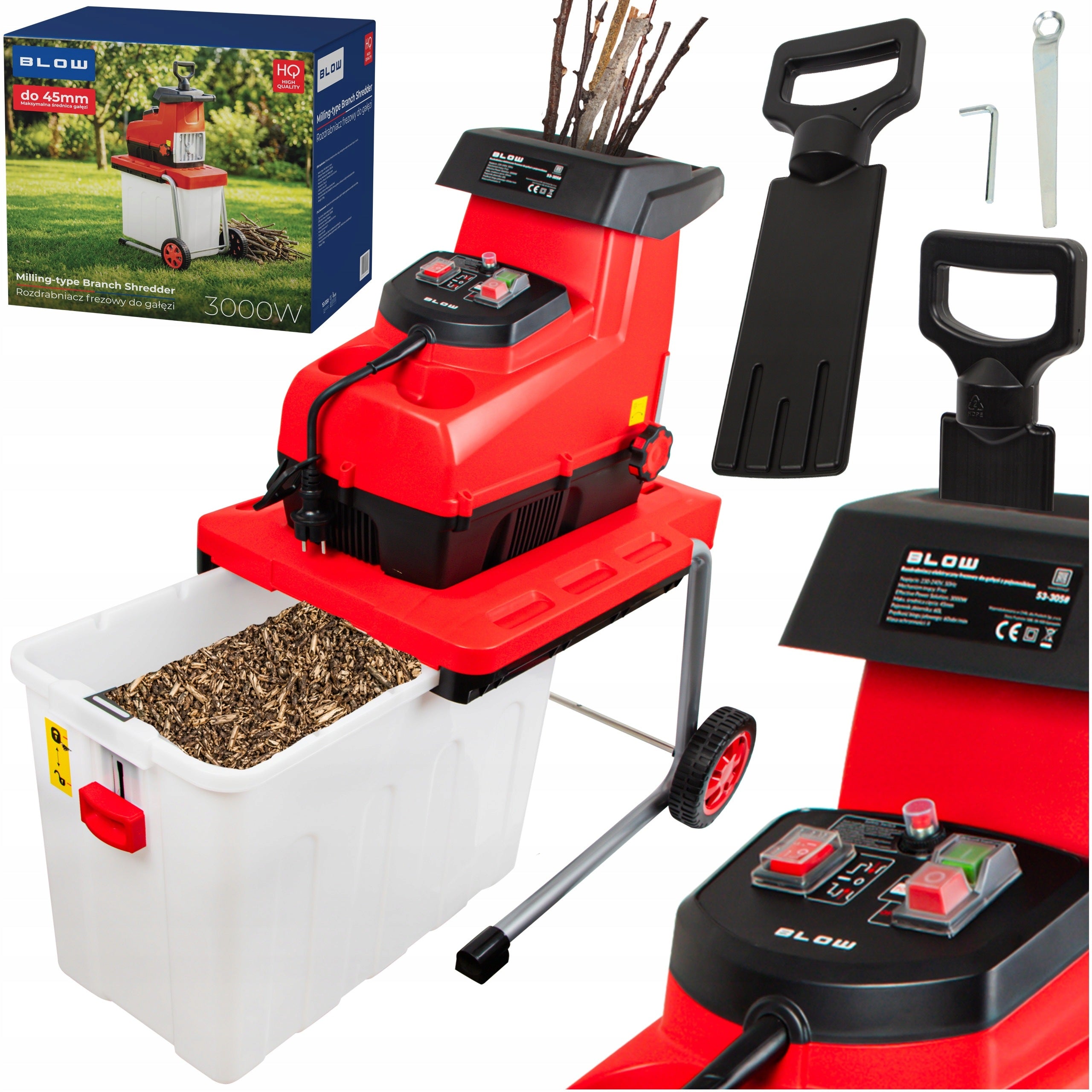 BRANCH SHREDDER ELECTRIC CHIPPER STRONG 3000W 45mm CYLINDRICAL MILLING MACHINE