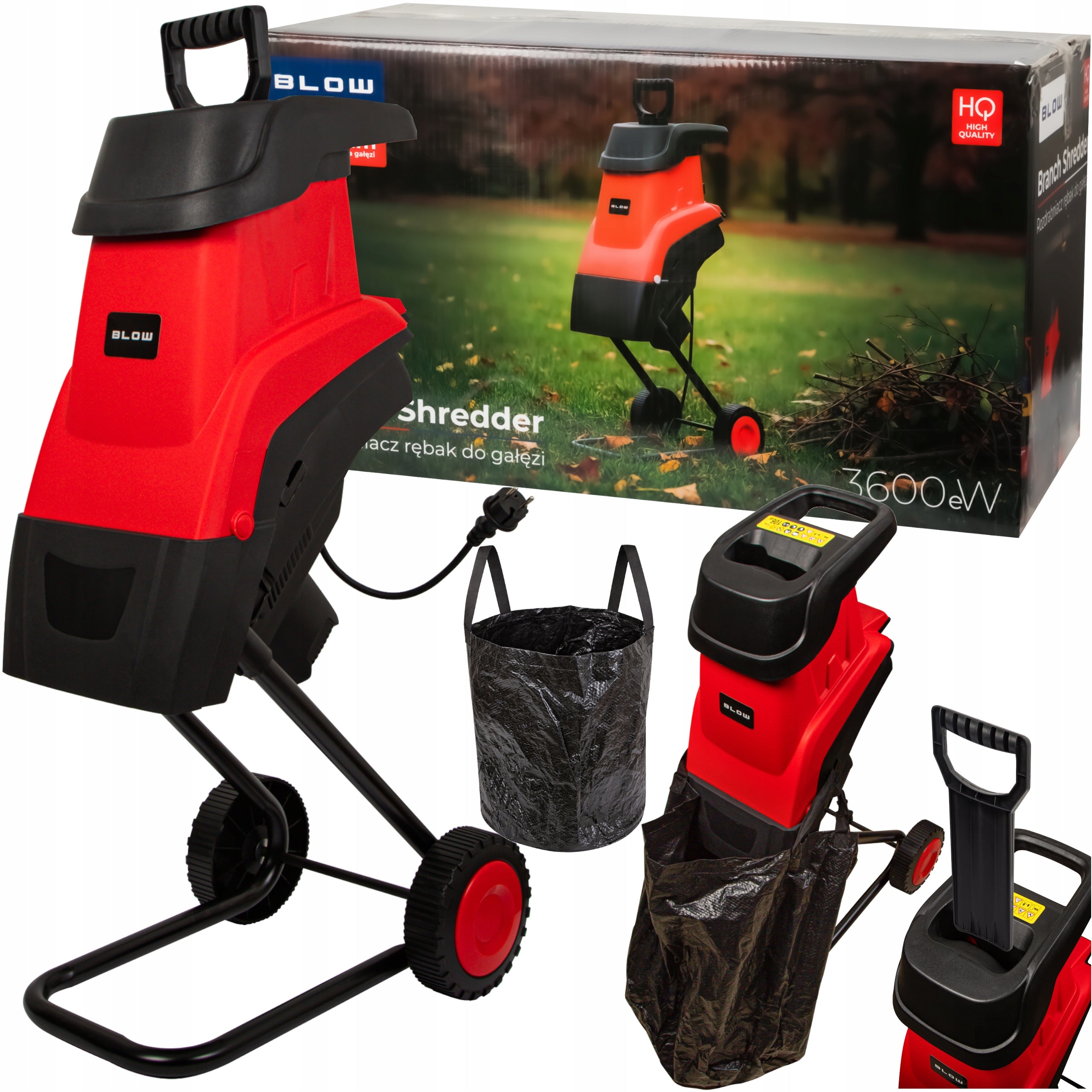 BRANCH SHREDDER ELECTRIC CHIPPER STRONG 3600W 45mm + BAG 45L