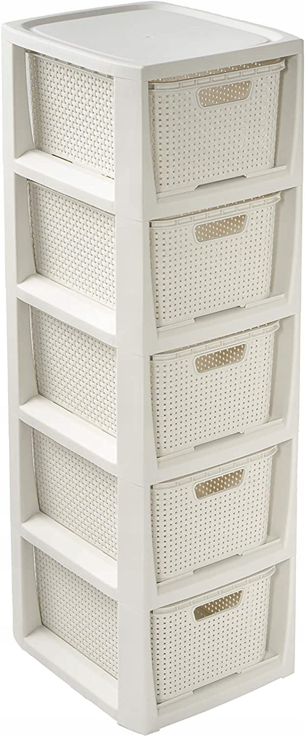 BRANQ - Bathroom shelving unit - Rattan - 5x baskets - chest of drawers post cabinet Packaging status original