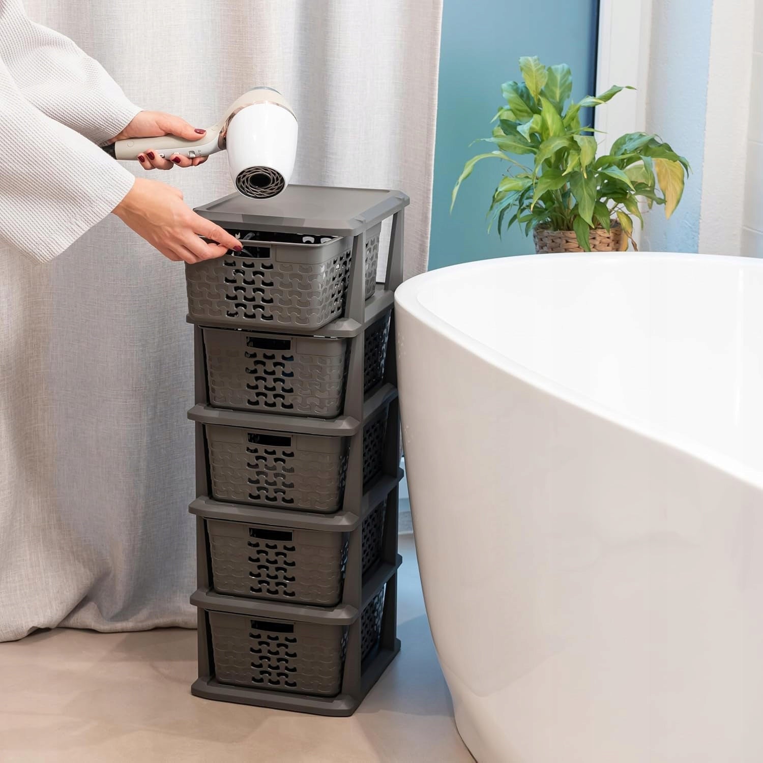 BRANQ - Bathroom shelving unit post cabinet - 5x baskets - plastic basket Brand BranQ