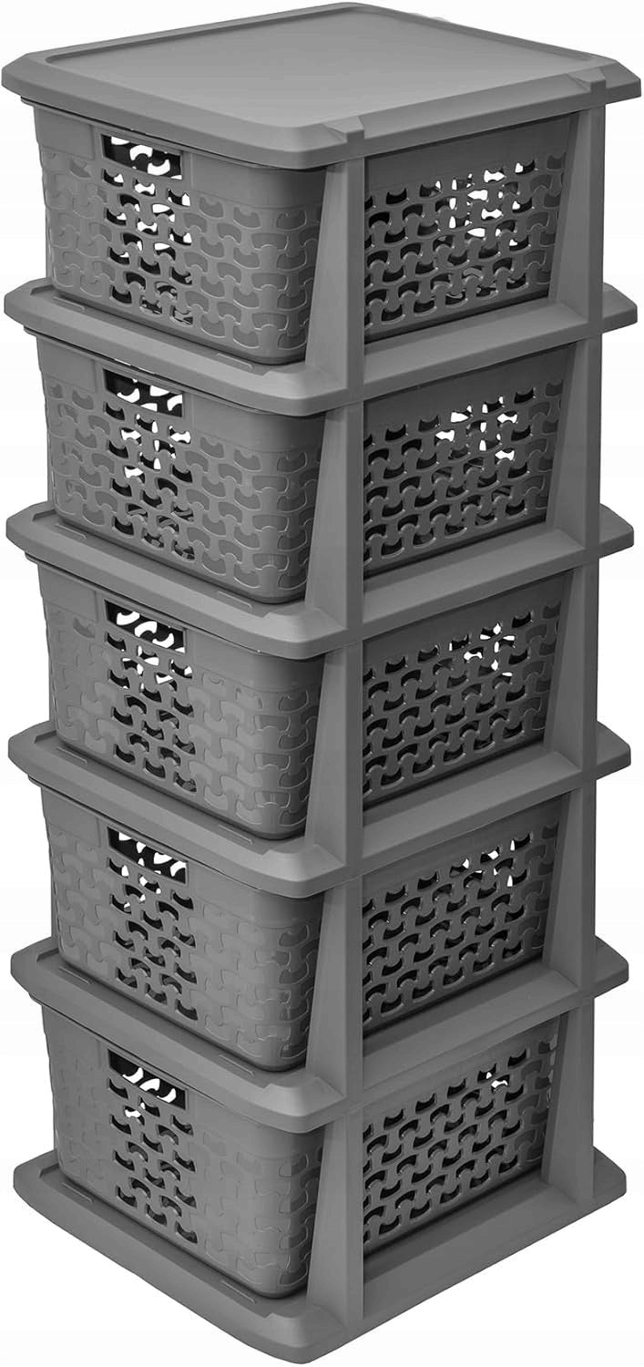 BRANQ - Bathroom shelving unit post cabinet - 5x baskets - plastic basket
