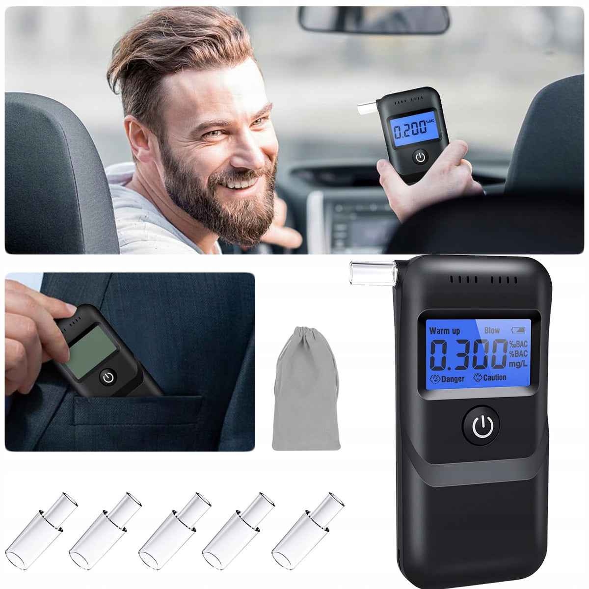 BREATHALYZER PROFESSIONAL CASE CALIBRATION 5 MOUTHPIECES ACCURACY AS POLICE