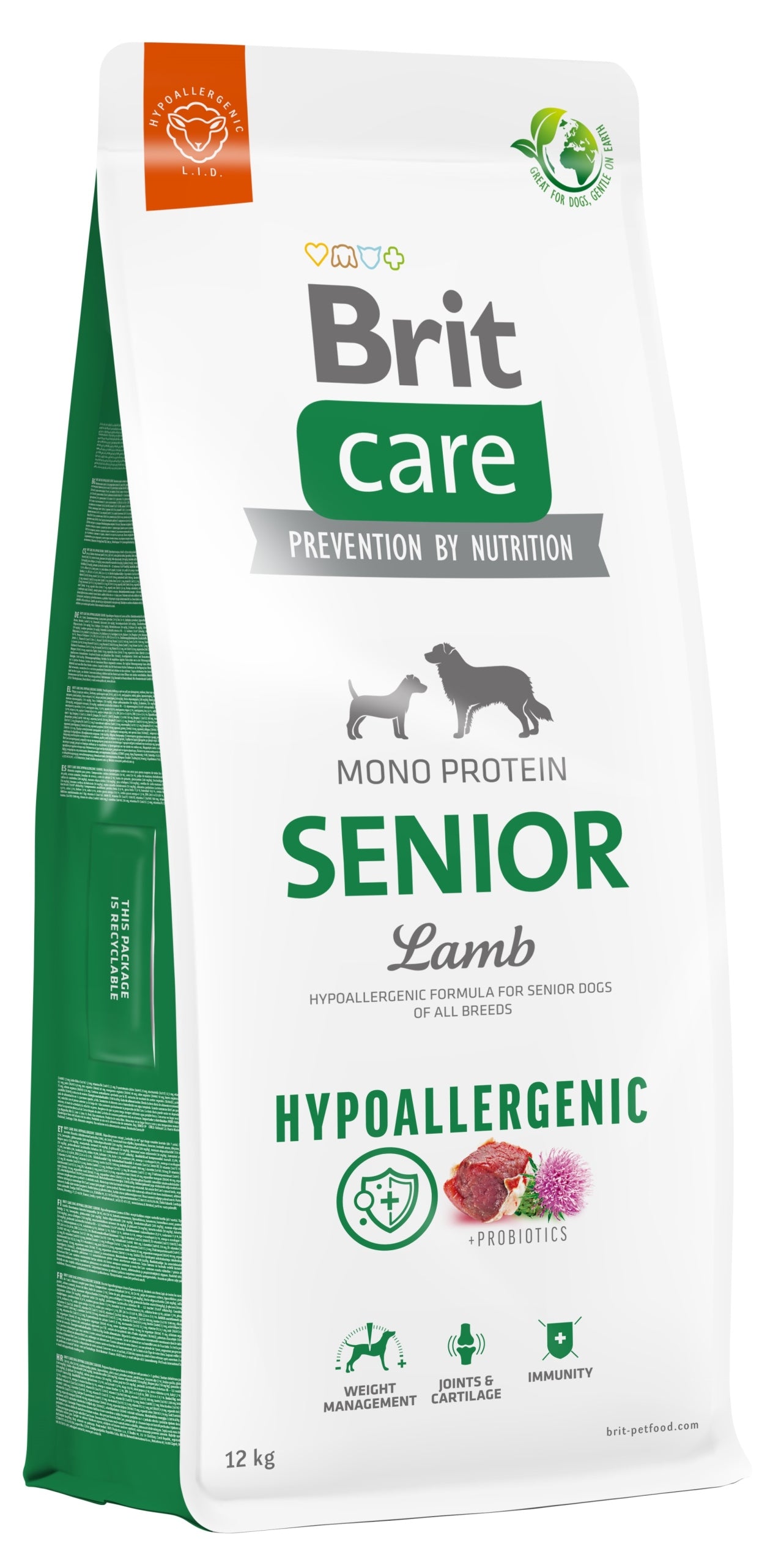 BRIT HYPOALLERGENIC SENIOR LAMB dog food 12kg Packaging status original