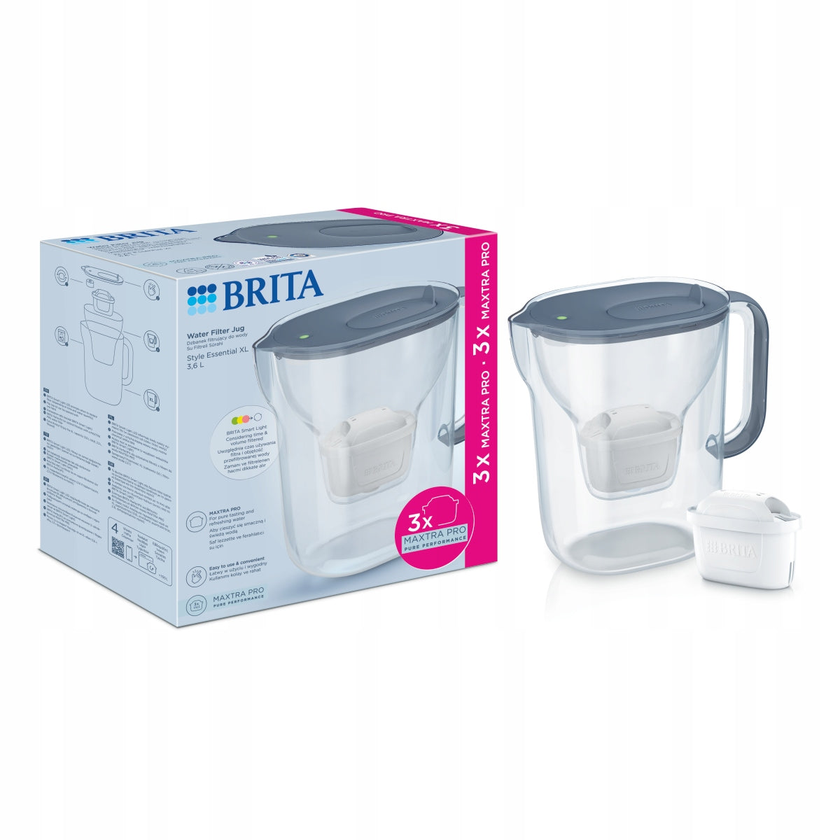 BRITA Style Essential XL graphite filter jug + 3 Maxtra PRO filters