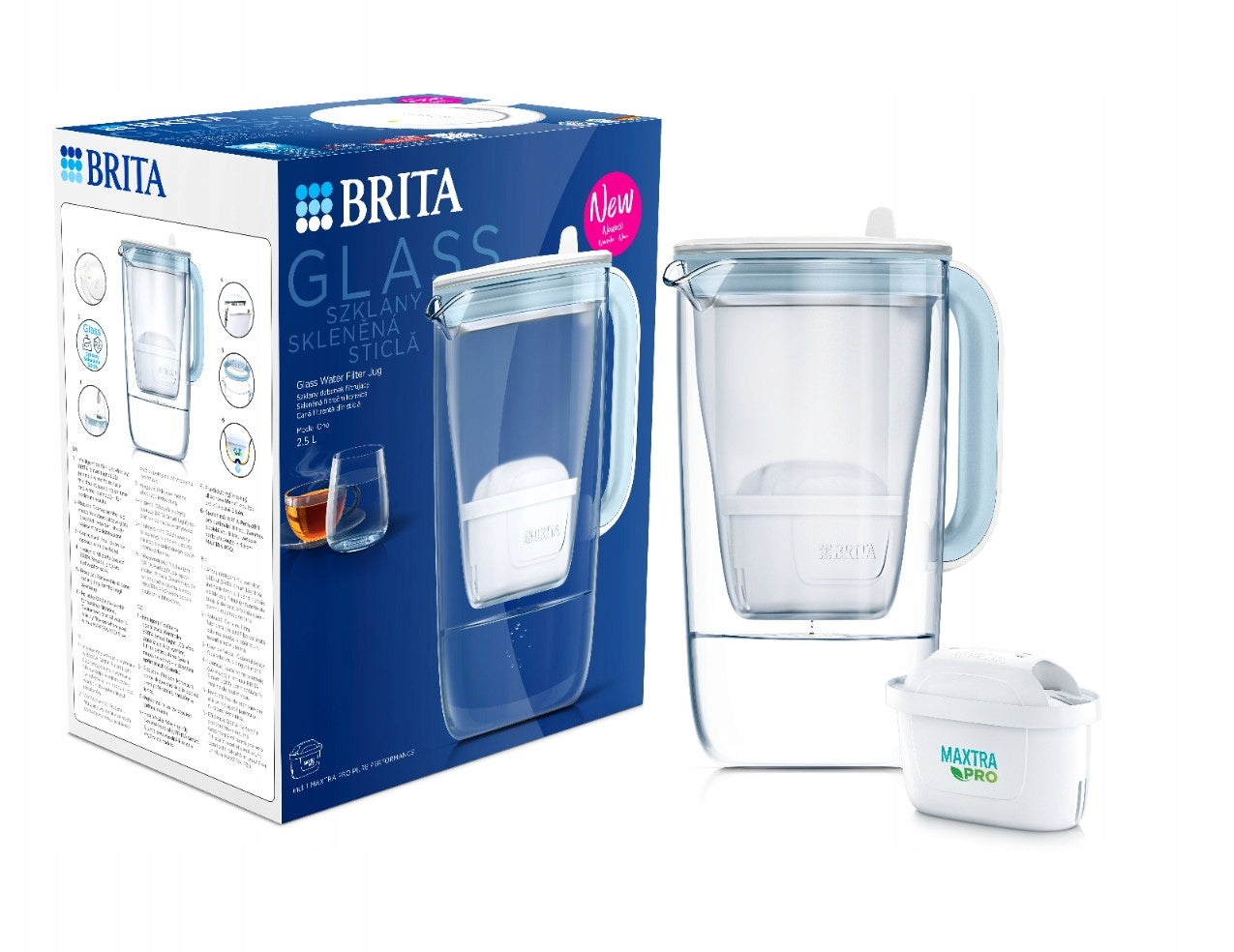 BRITA glass jug GLASS blue with Pure Performance filters 3 pieces Packaging status original