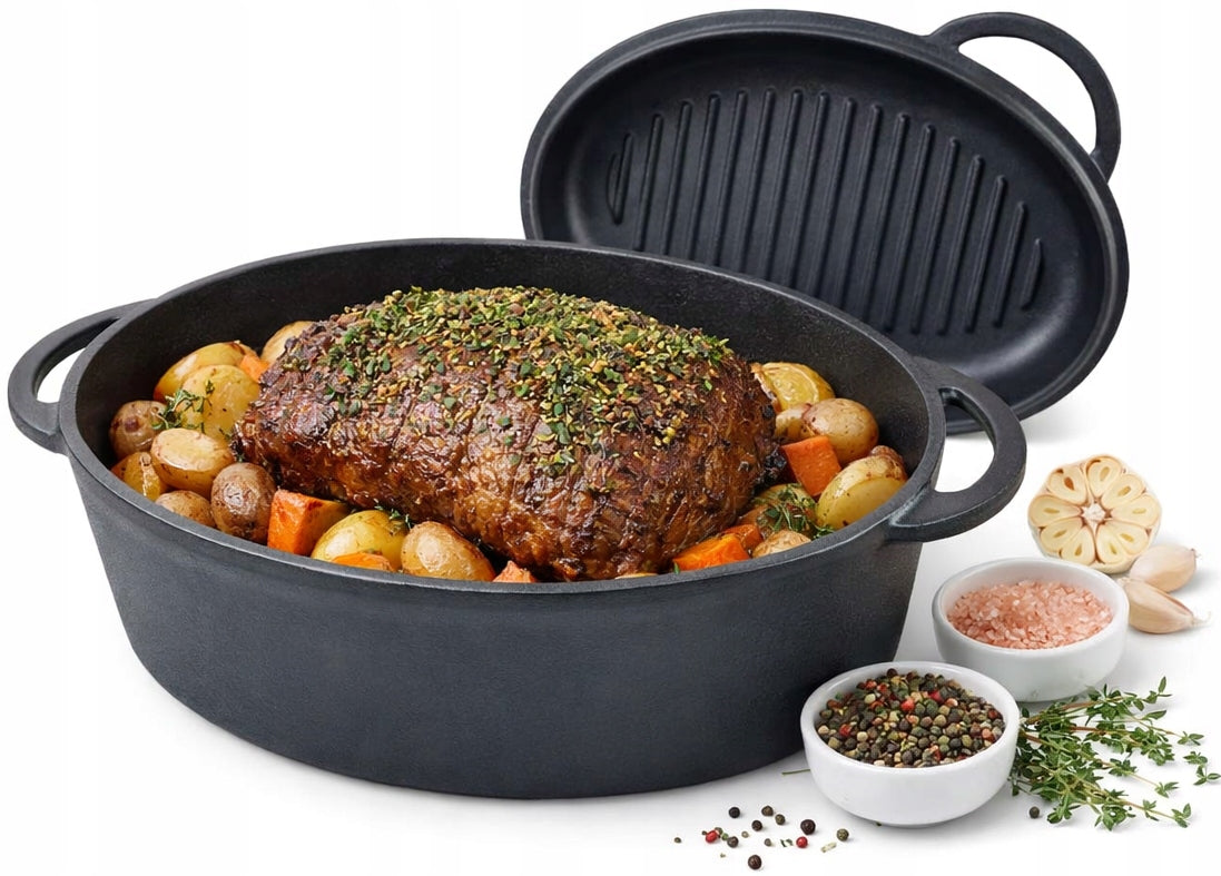 BRITTANY CAST IRON GOOSEBERRY 2IN1 LARGE COVER GRILL INDUCTION GAS POT 34cm
