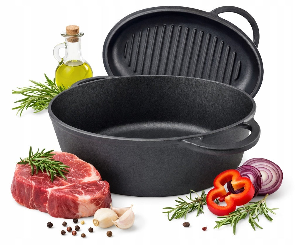 BRITTANY CAST IRON GOOSEBERRY 2in1 COVER / PAN GRILL INDUCTION GAS 34cm