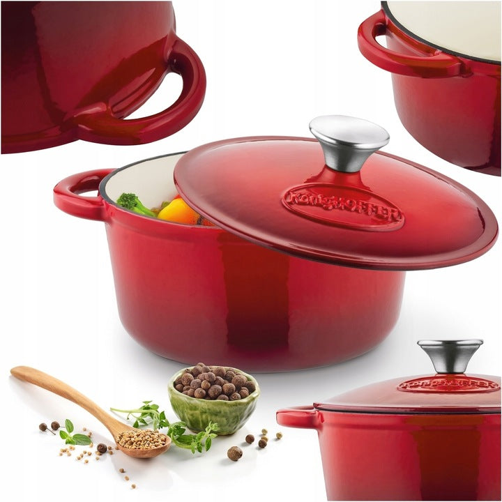 BRITTANY Cast Iron INDUCTION Gooseberry Red Round Retro Konighoffer 2,8L