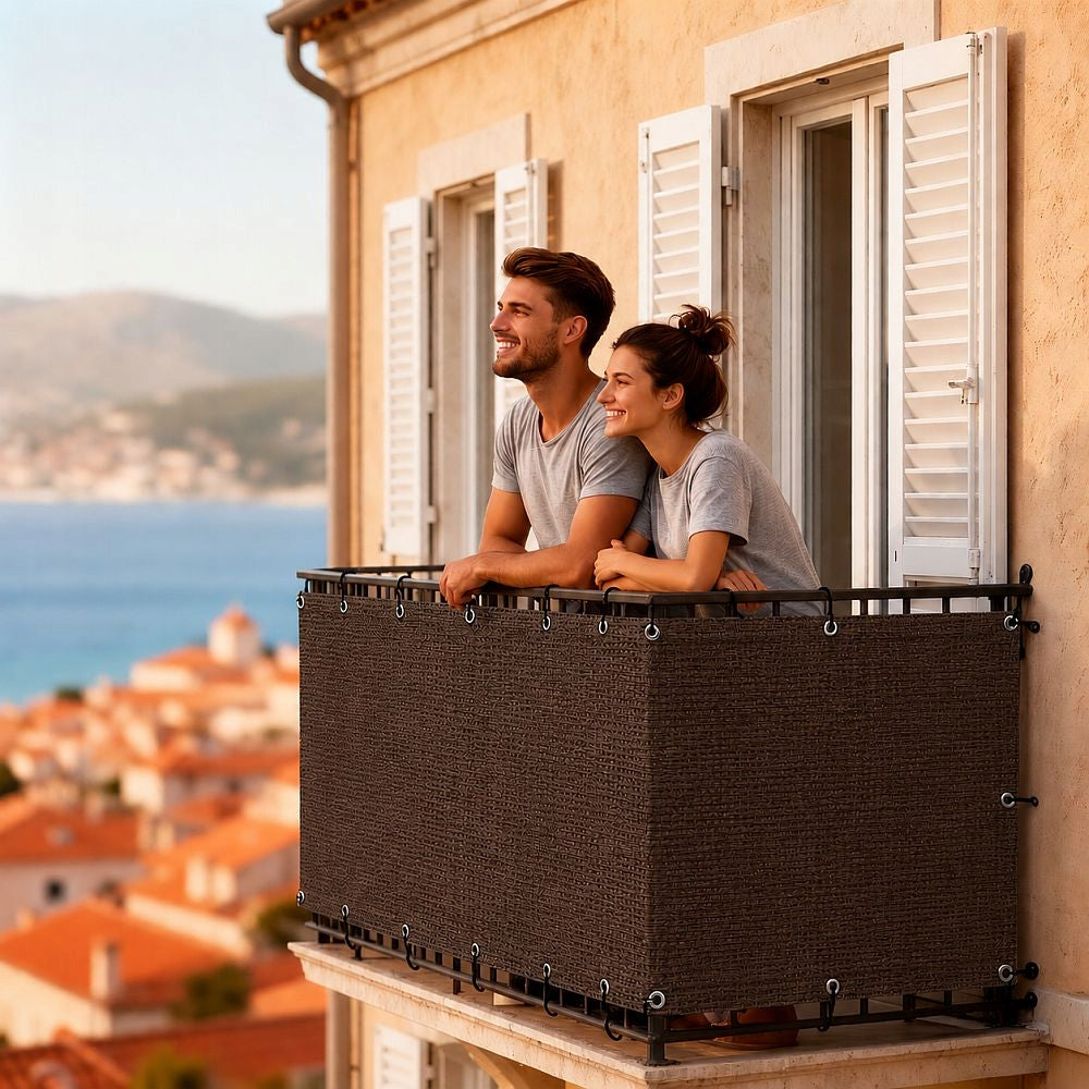 BROWN BALCONY COVER BALCONY MAT TERRACE PROTECTS THE SUN FROM THE WIND =0.9x6m Packaging status original