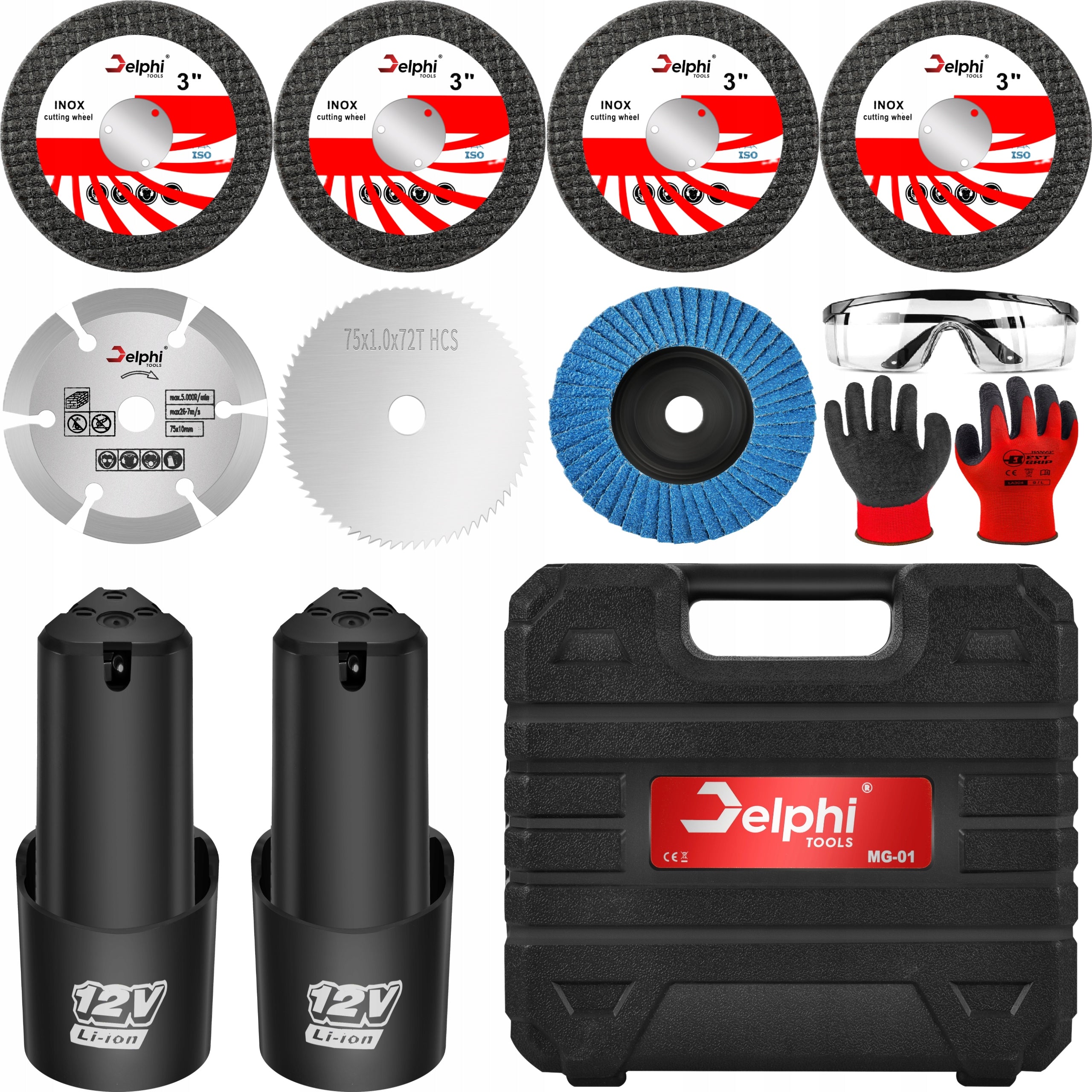 BRUSHLESS CORDLESS ANGLE GRINDER MINI RUBBER 2x AKU 7x DISC Brand Delphi tools