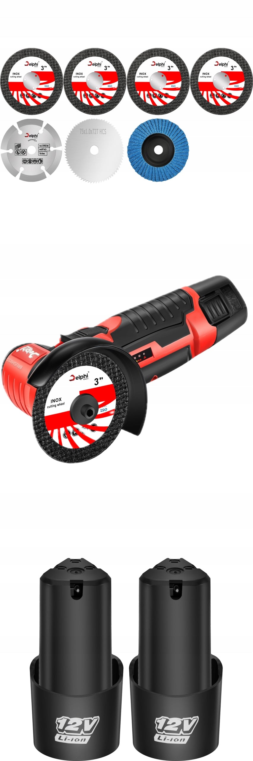 BRUSHLESS CORDLESS ANGLE GRINDER MINI RUBBER 2x AKU 7x DISC Kind angle grinder