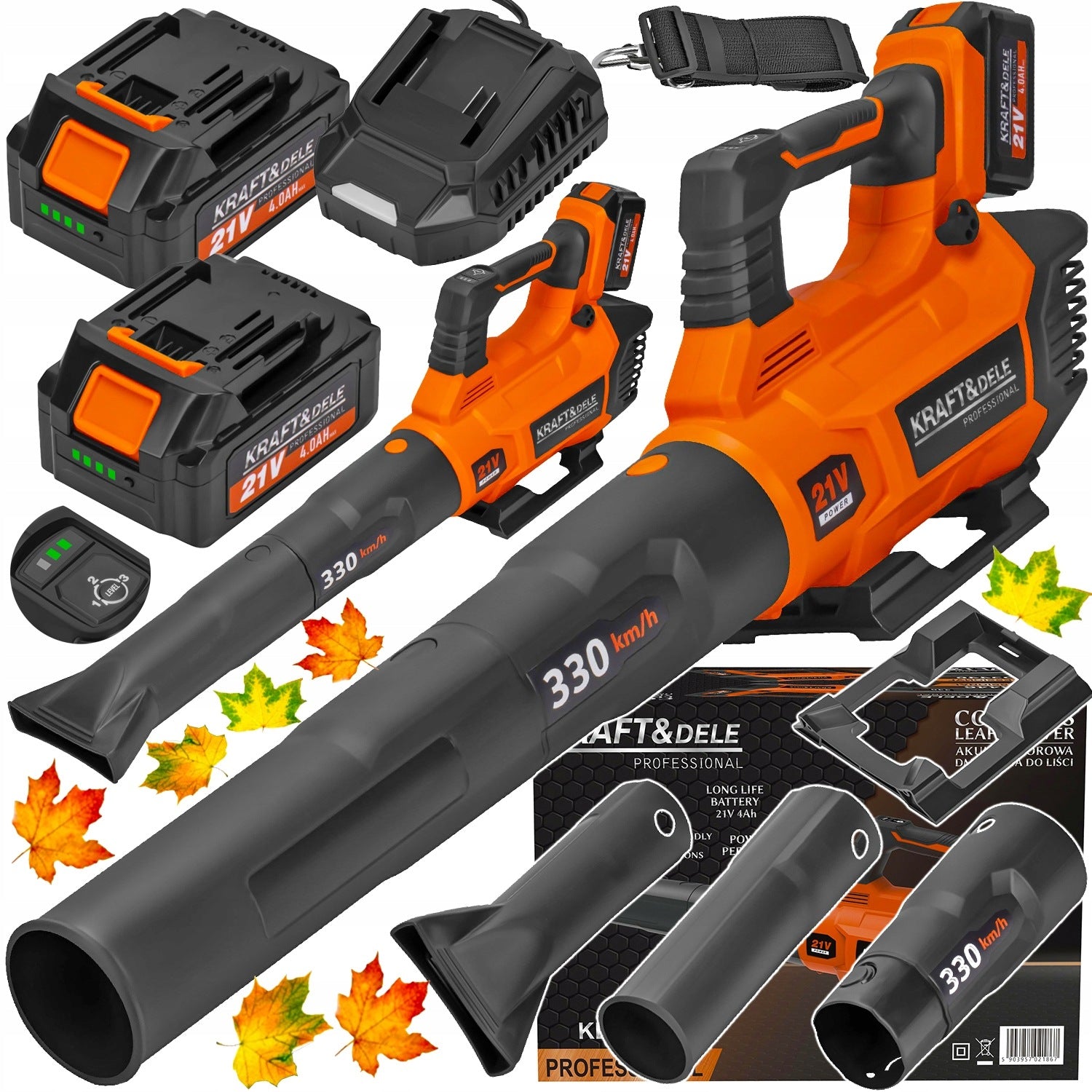 BRUSHLESS CORDLESS BLOWER FOR GRASS LEAVES 330KM/H 2 AKU x 4Ah