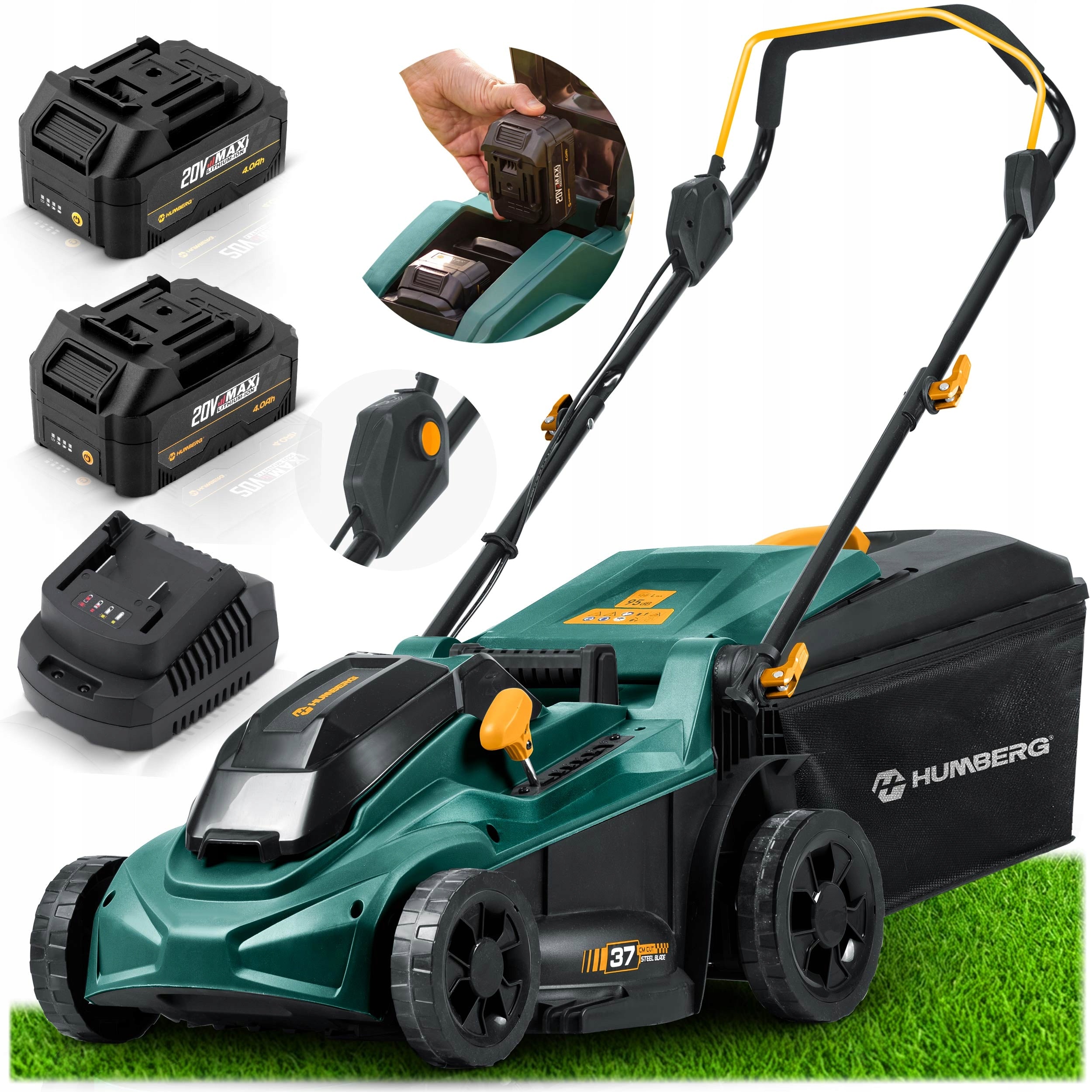 BRUSHLESS CORDLESS MOWER 2xAKU LIGHT STRONG 1000W 37cm HUMBERG