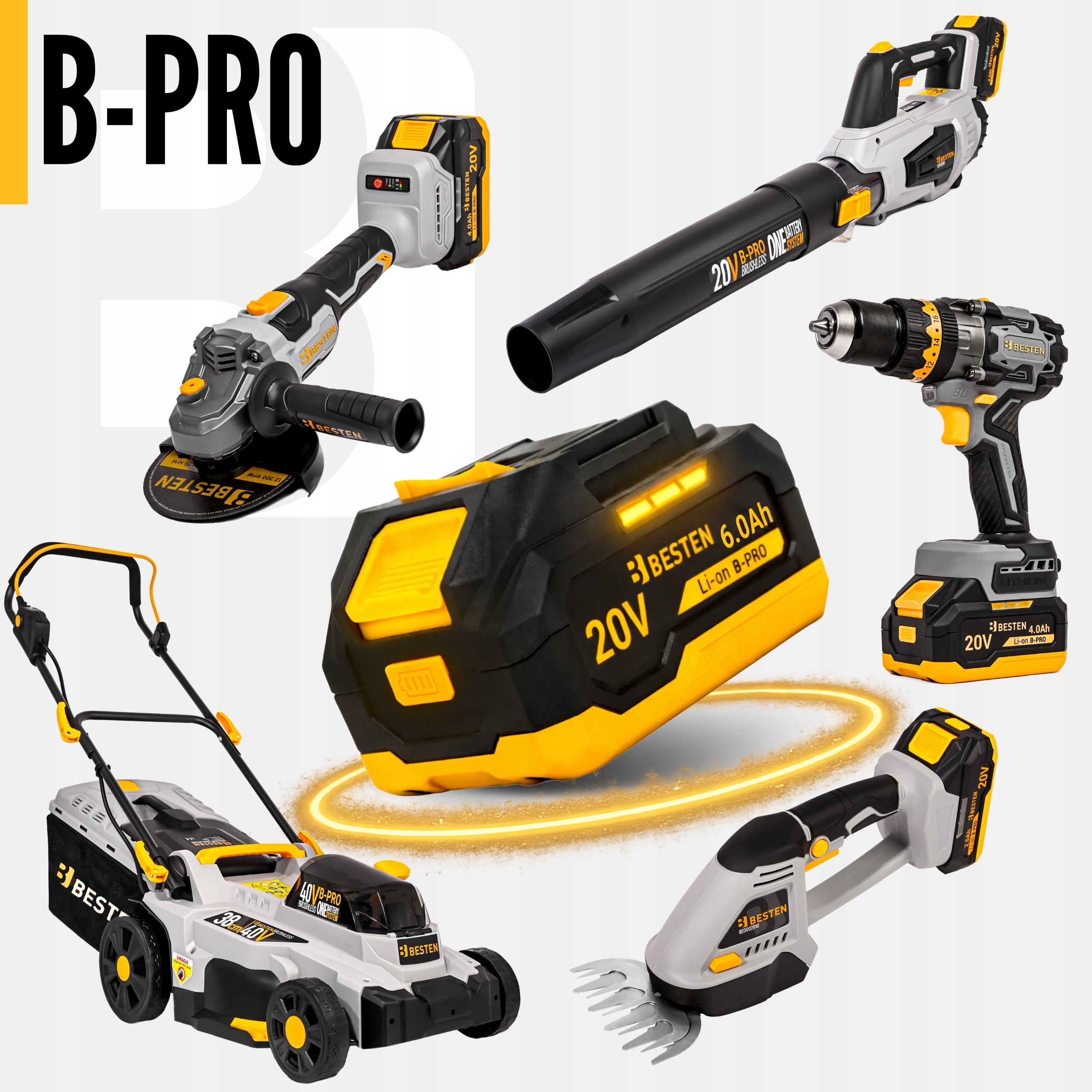 BRUSHLESS CORDLESS MOWER 32CM FOR GRASS 35L AKU 6AH STRONG BESTEN Brand BESTEN