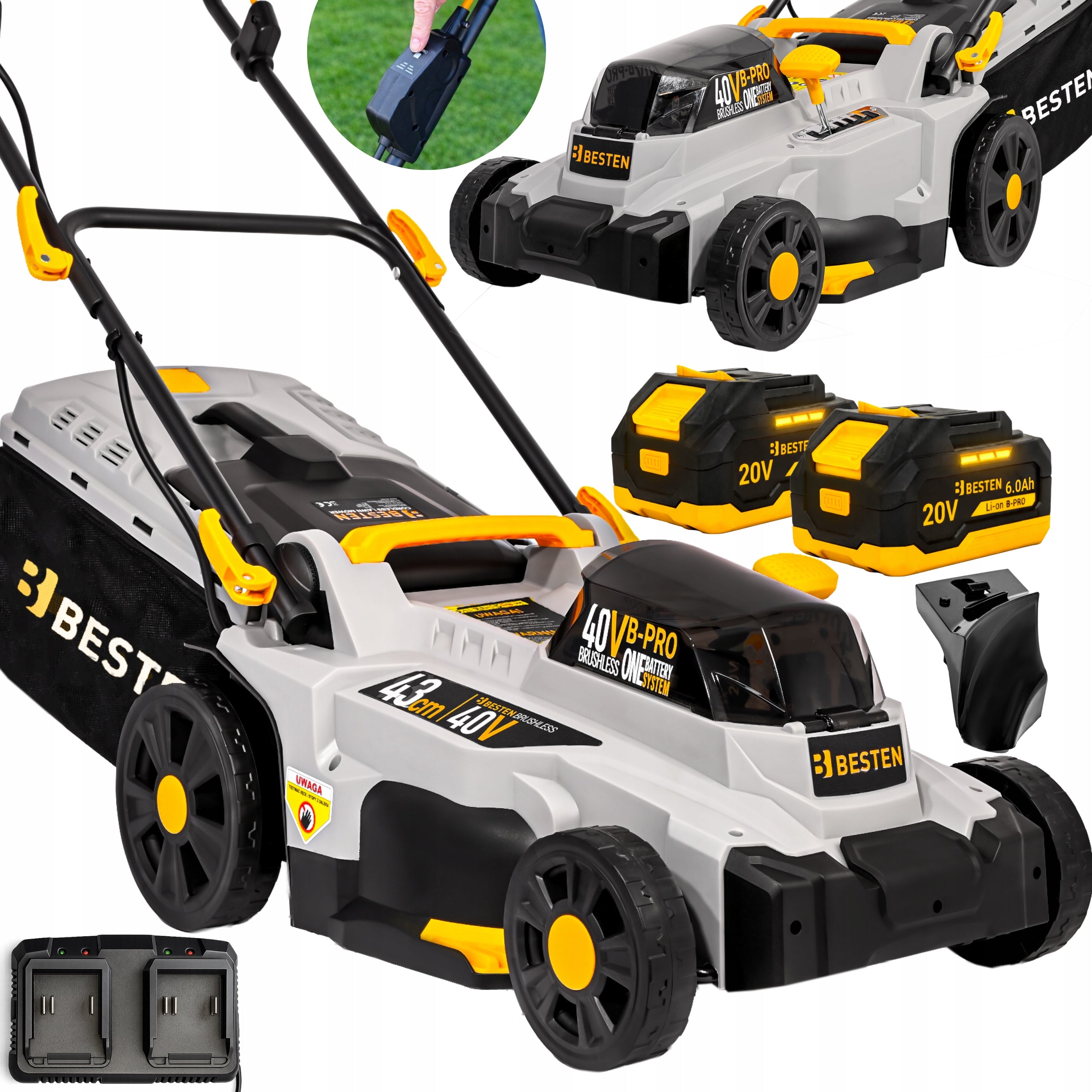 BRUSHLESS CORDLESS MOWER 43CM FOR GRASS 2X AKU 12AH STRONG BESTEN
