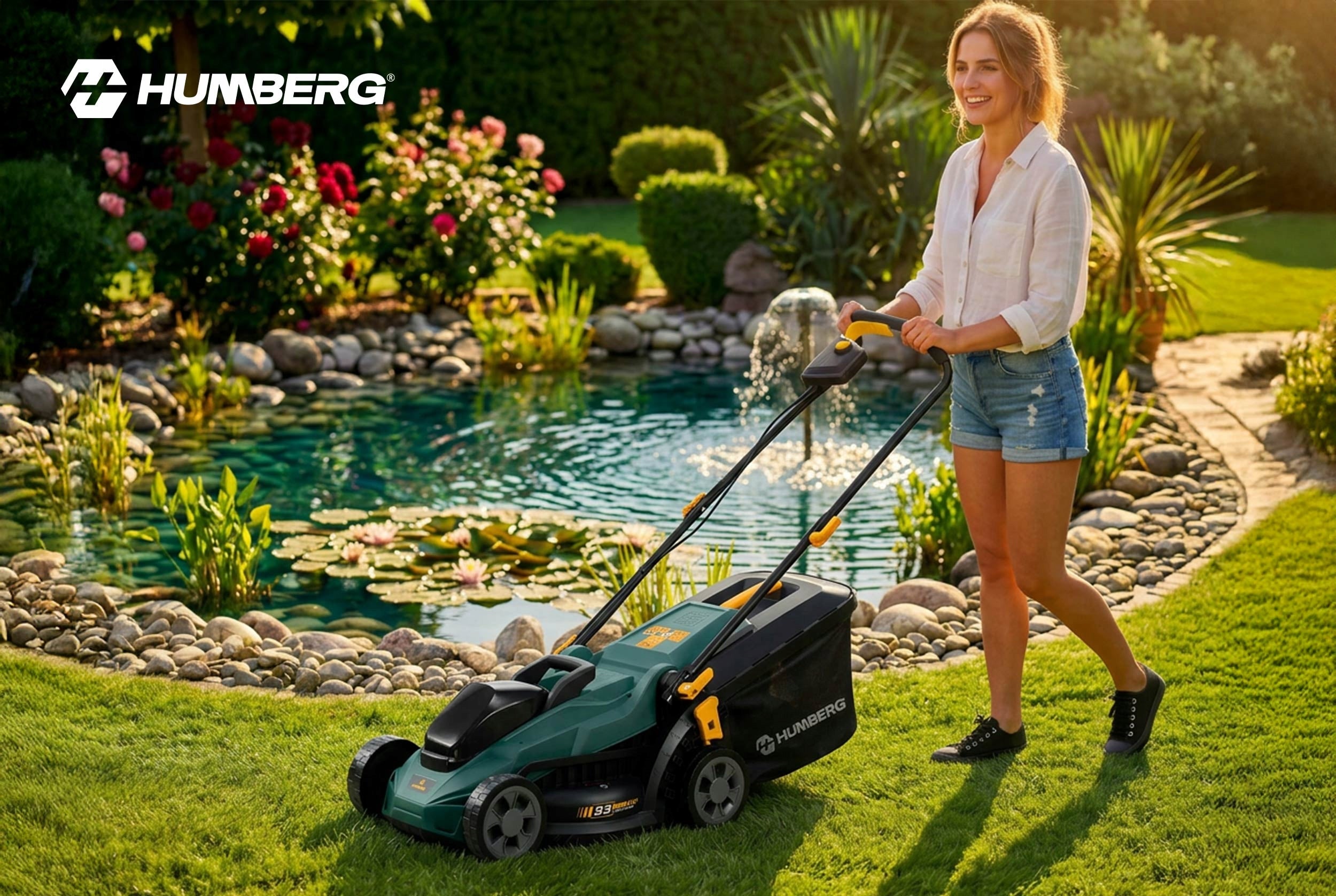 BRUSHLESS CORDLESS MOWER AKU LIGHT STRONG 33cm HUMBERG Basket capacity 35 l