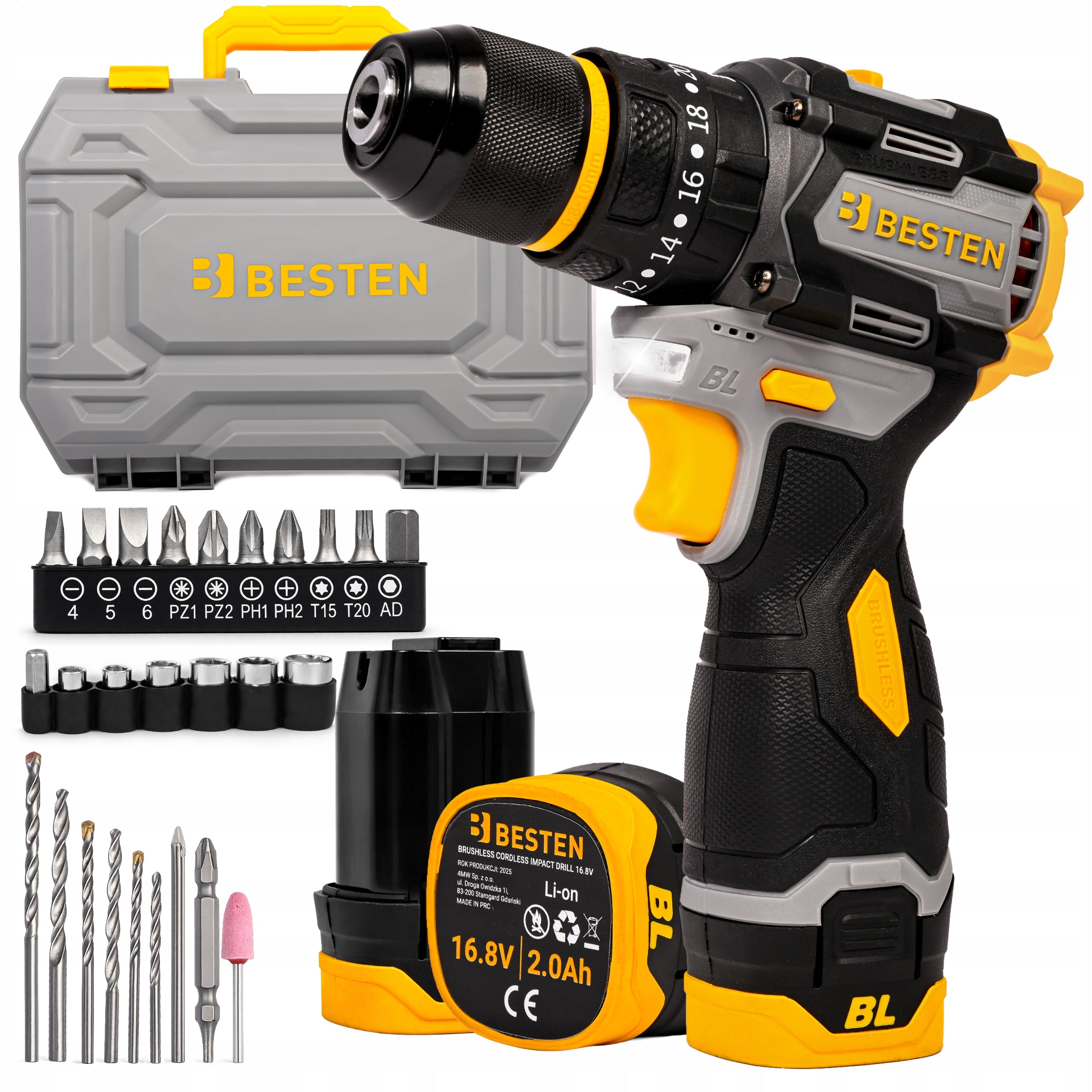 BRUSHLESS CORDLESS SCREWDRIVER WITH IMPACT SET 50NM BESTEN