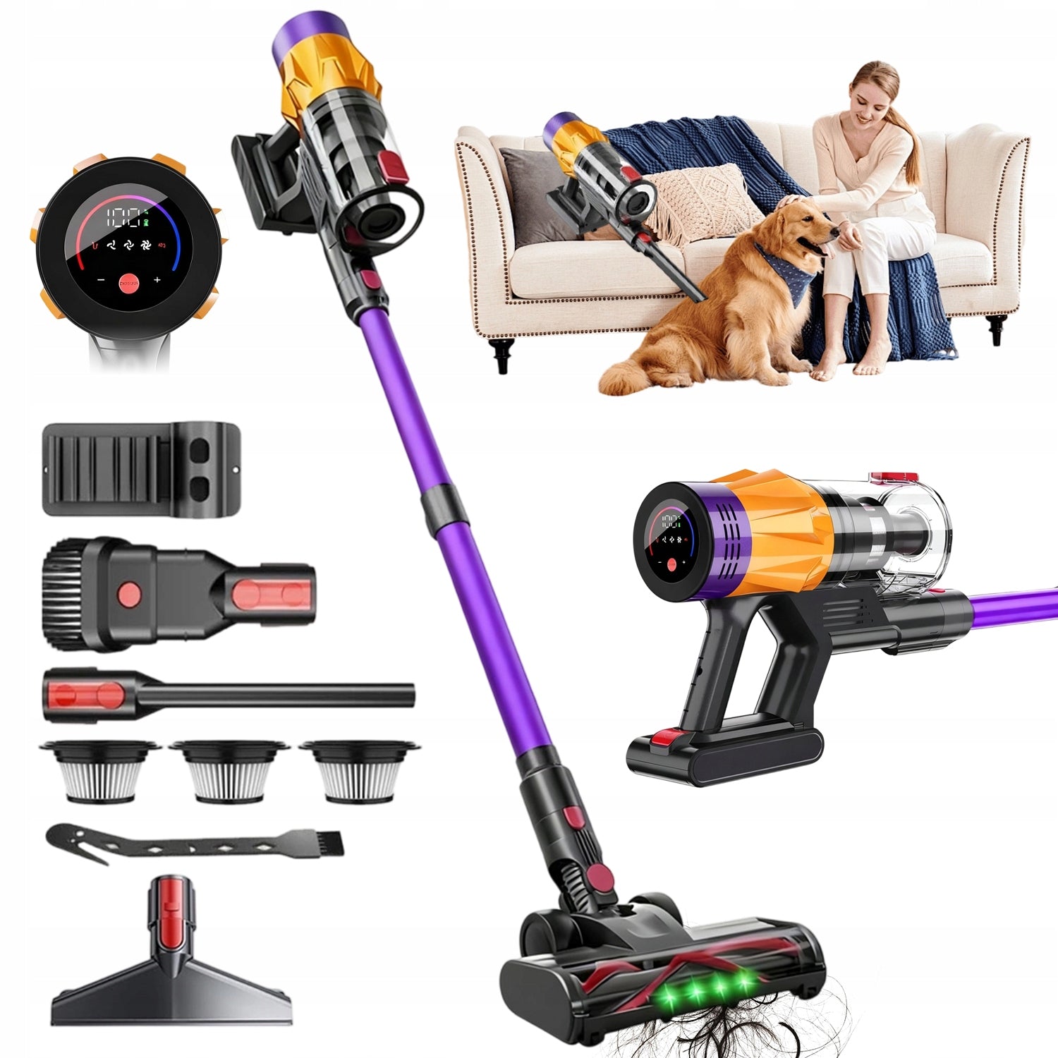 BRUSHLESS HANDHELD VACUUM CLEANER 550W SET FOR HOME OFFICE TOUCH SCREEN