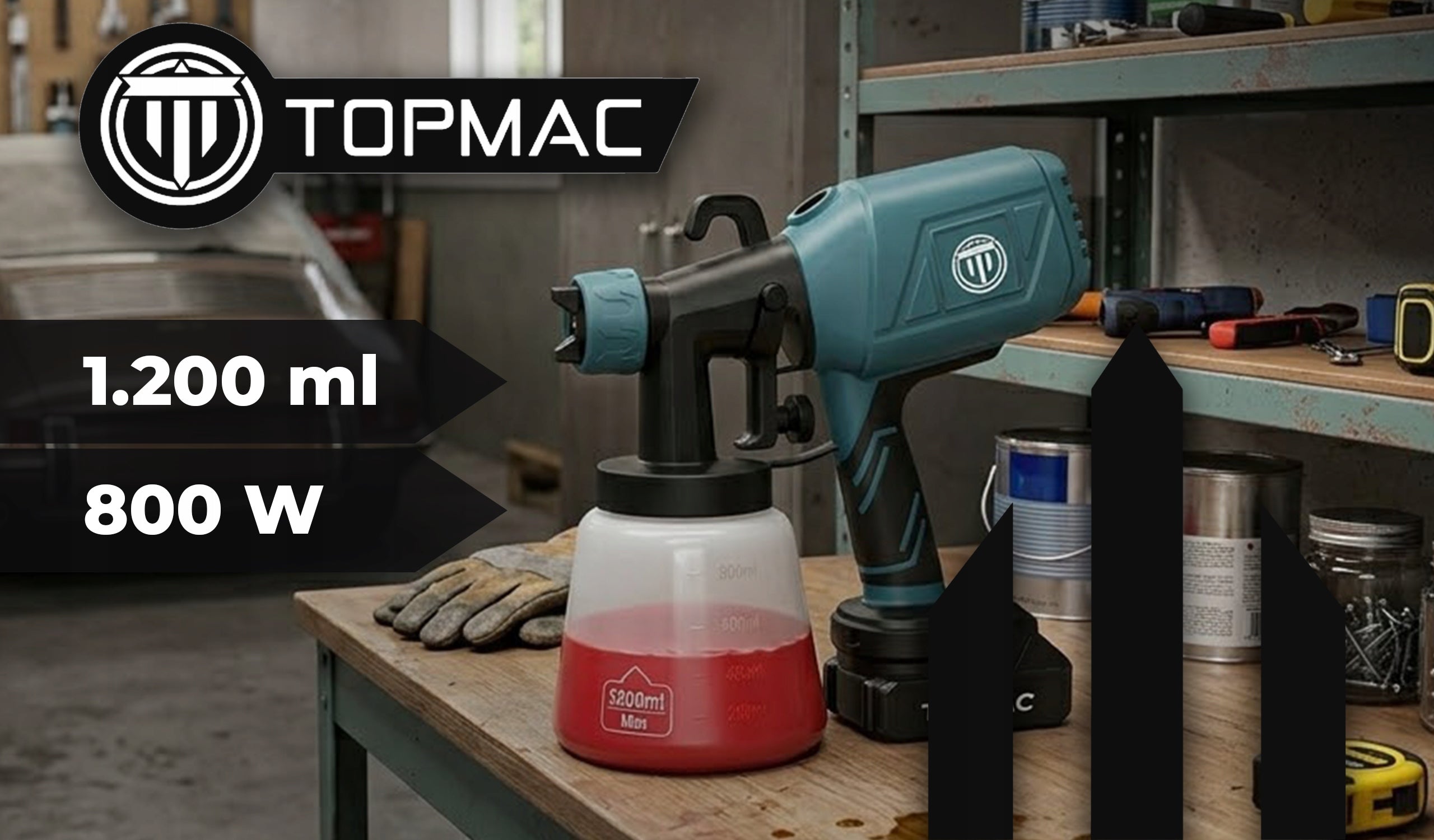 BRUSHLESS SPRAY PAINT GUN 800W 1200ML 2 BATTERIES Manufacturer code Pistolet malowania natryskowego akumulatorowy