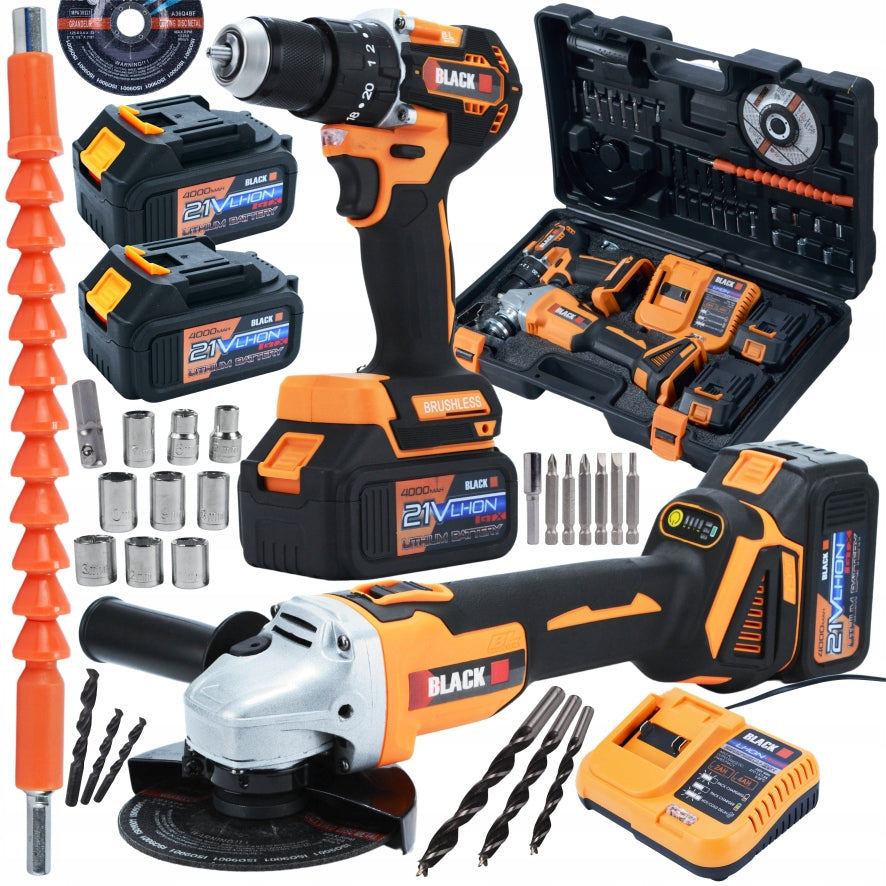 BRUSHLESS TOOL SET AKU 2in1 4AH 21V GRINDER SCREWDRIVER SHOCK