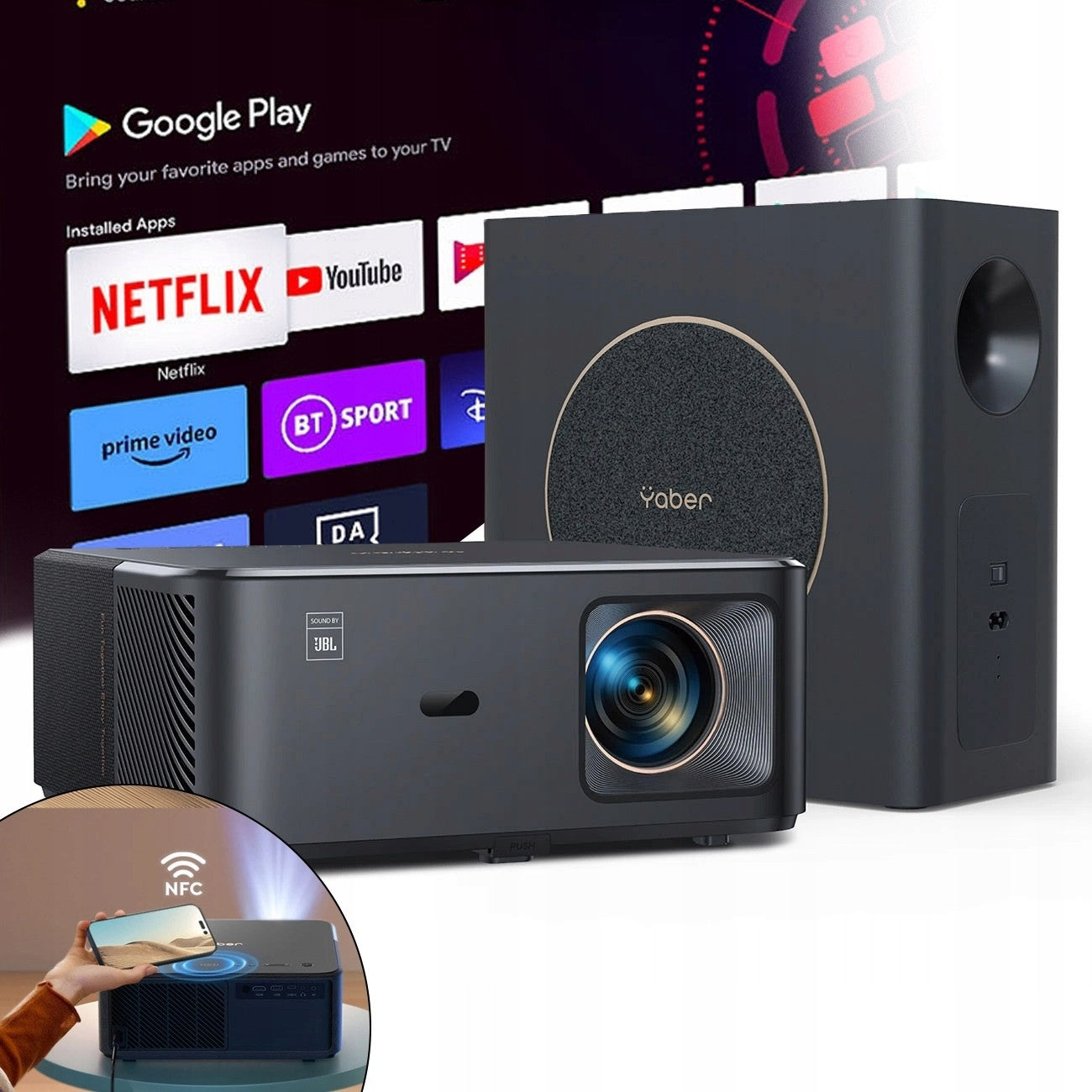 BT LCD CINEMA PROJECTOR WIFI6 1080p 800 ANSI YABER K2s PRO + JBL SUBWOOFER