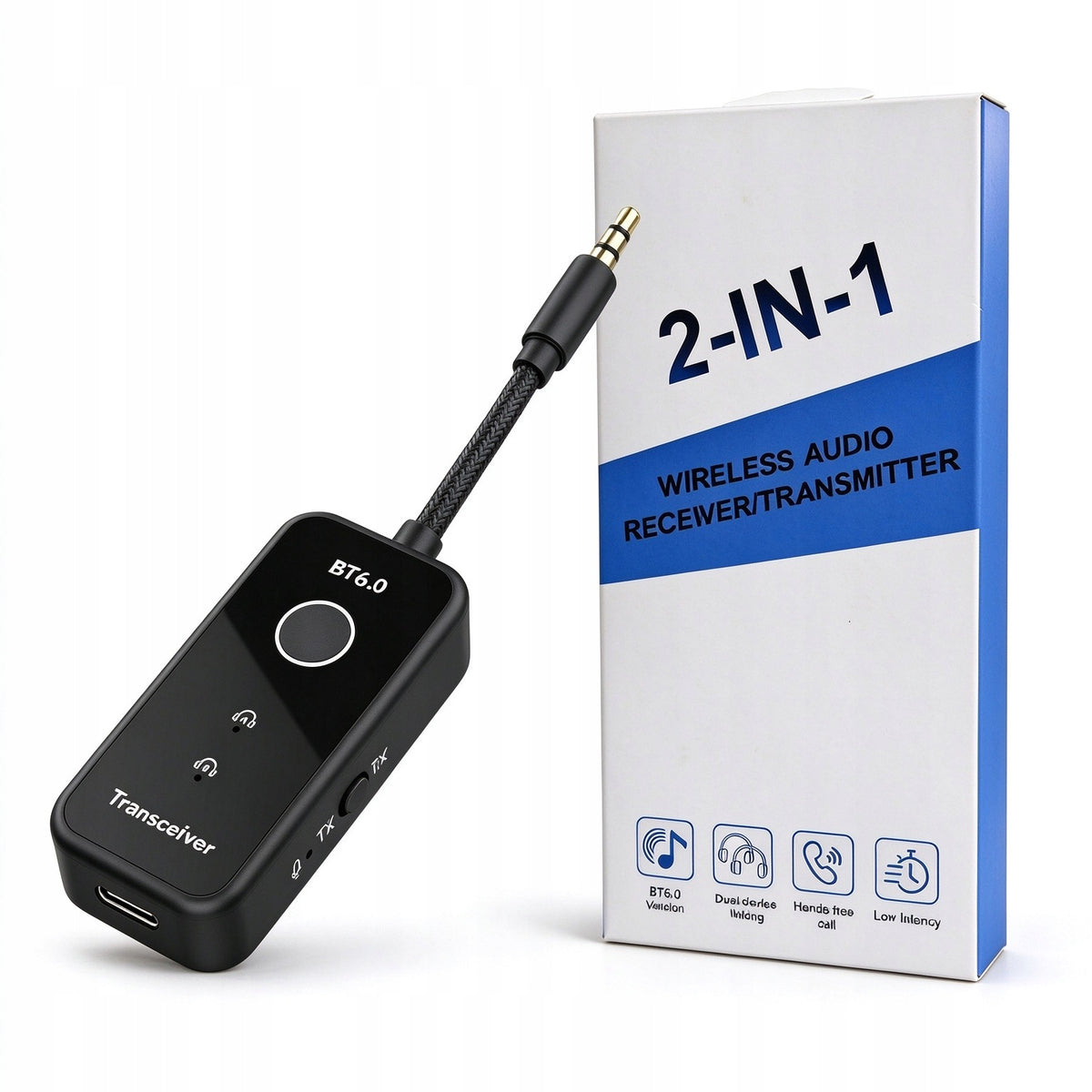 BT6.0 Bluetooth Receiver Transmitter 2-in-1 Car Audio Adapter AAC SBC