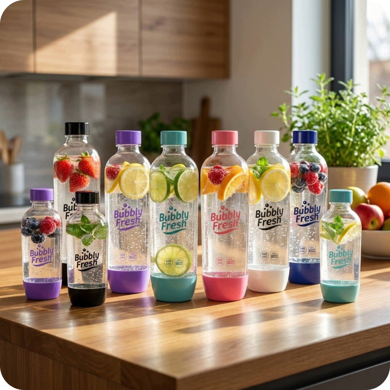 BUBBLYFRESH Carbonate and water bottles 1L x 2pcs for Sodastream saturator Manufacturer code Slim 1L N + Slim 1L G
