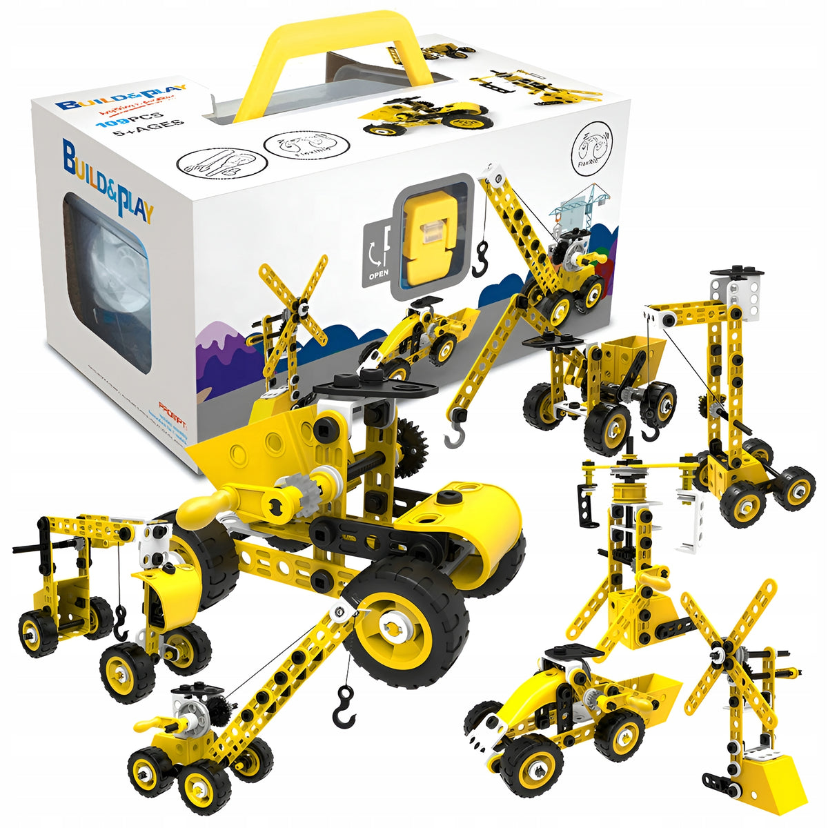 BUILDING BLOCKS SET CONSTRUCTION VEHICLES 8in1 LARGE 100 EL FOR CHILDREN