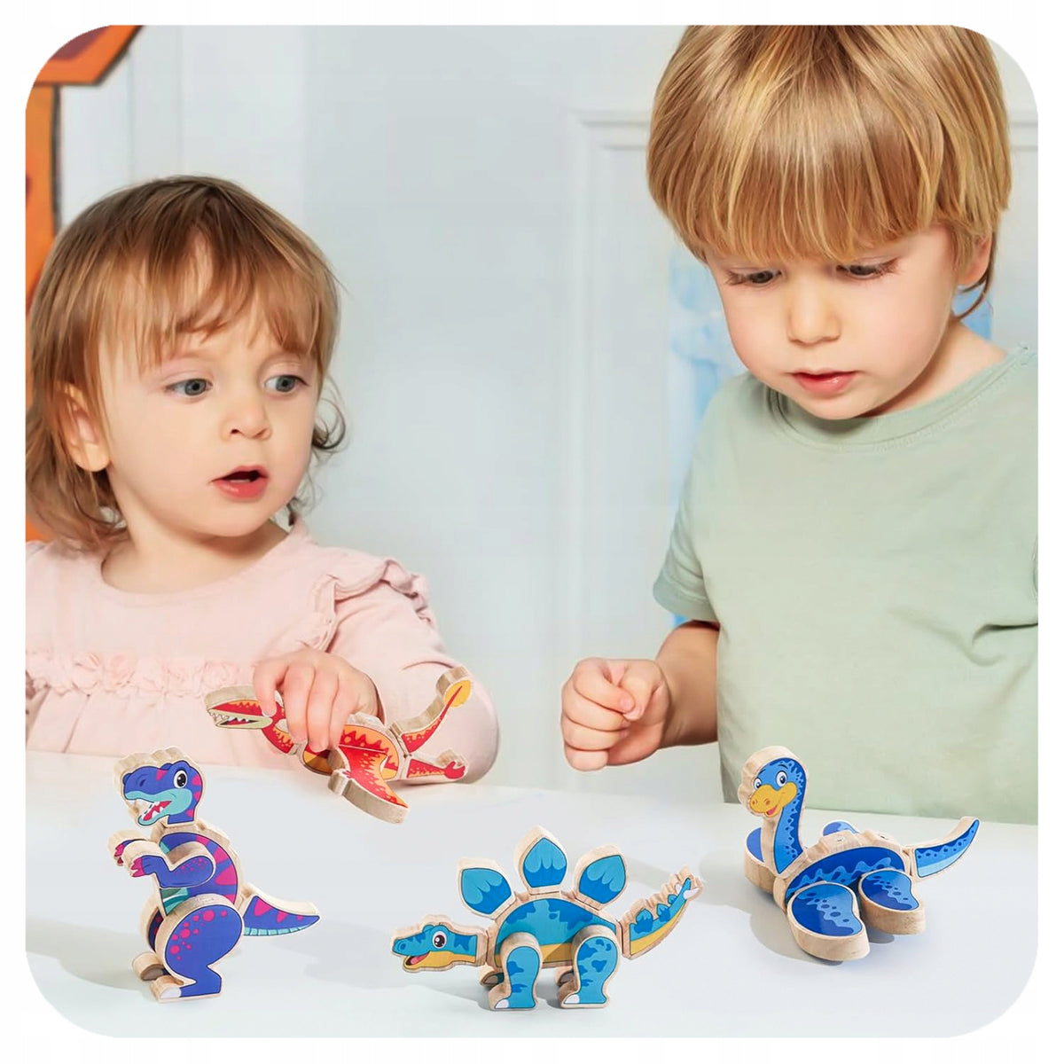 BUILDING BLOCKS WOODEN MAGNETIC 4 DINOSAURS T-REX BOY'S DAY Manufacturer code 007830