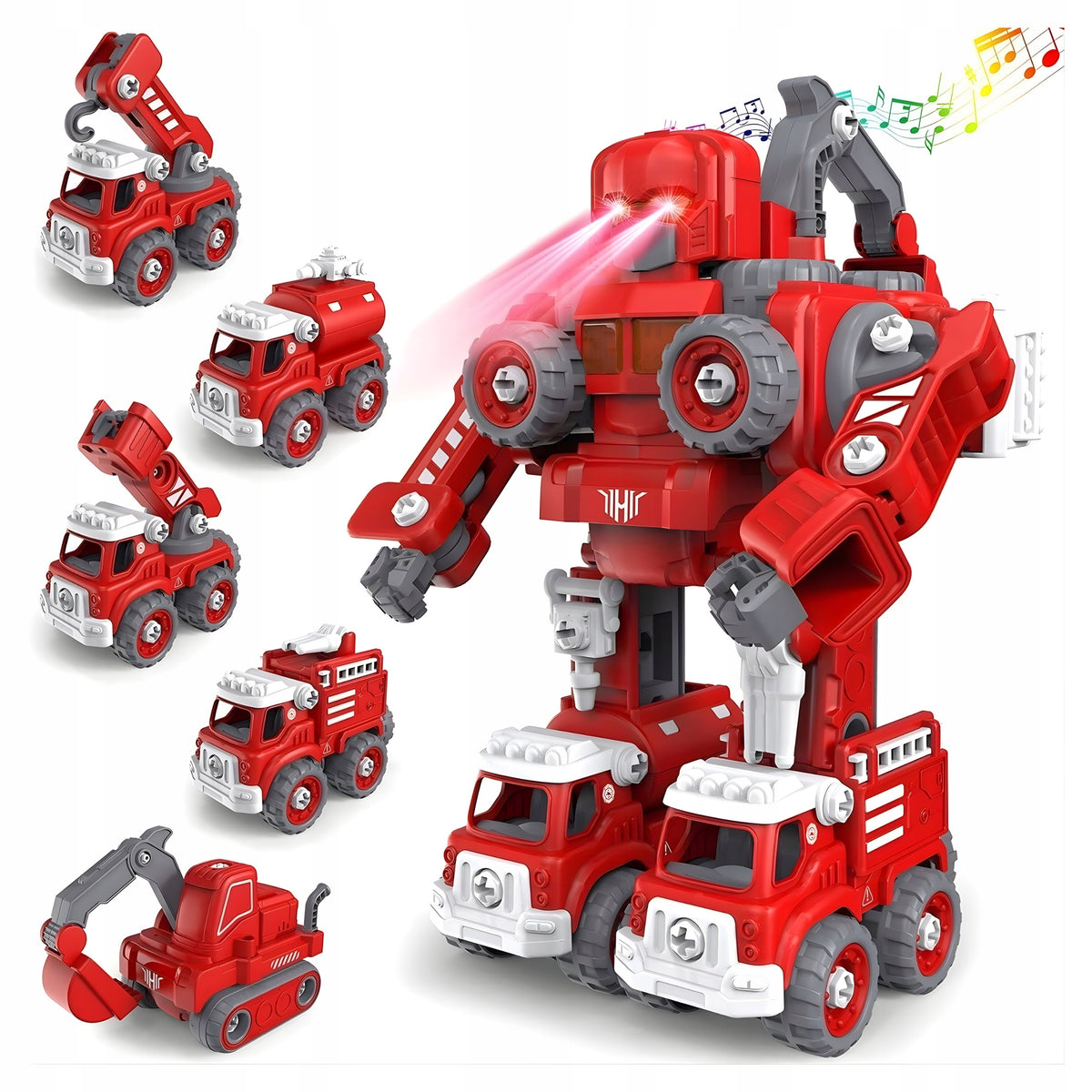 BULDING CAR ROBOT GLOWING SOUNDS FOR KIDS EXCAVATOR JAW 5in1