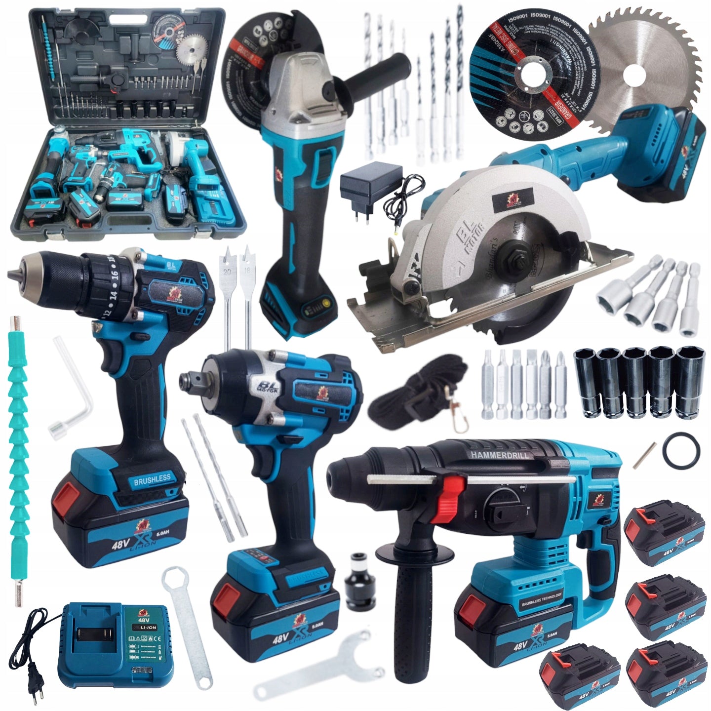 BULLTEK 21V 4x 5000mAh Cordless Tool Kit in 5in1 Case