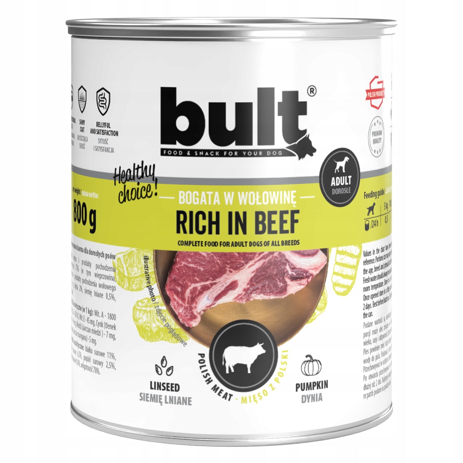 BULT wet dog food Beef can 6x800g Packaging status original