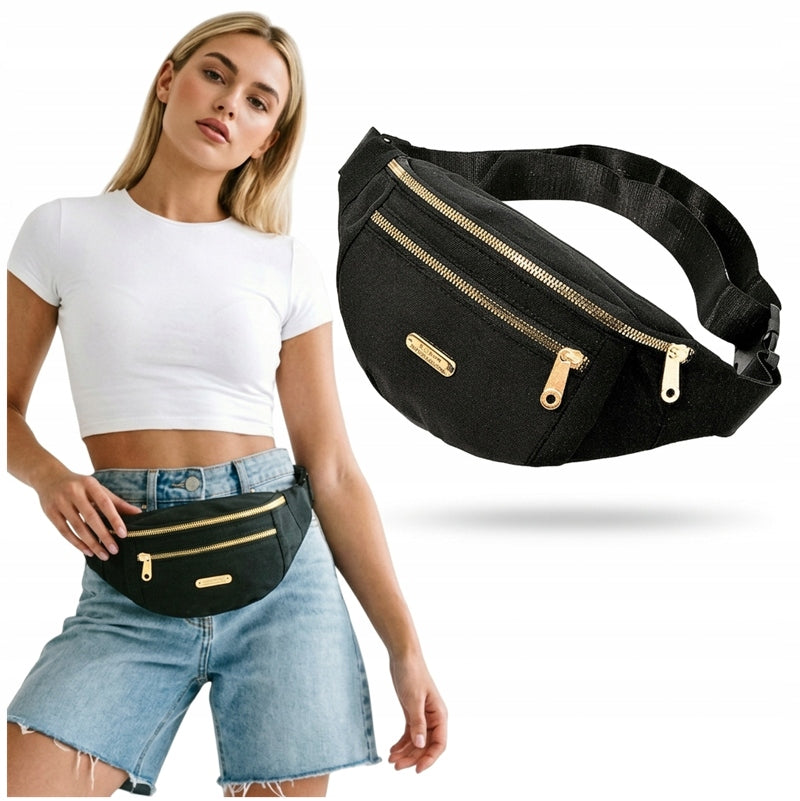 BUM BAG BLACK THREE-CHAMBER WOMEN'S SACHET FOR A TRIP