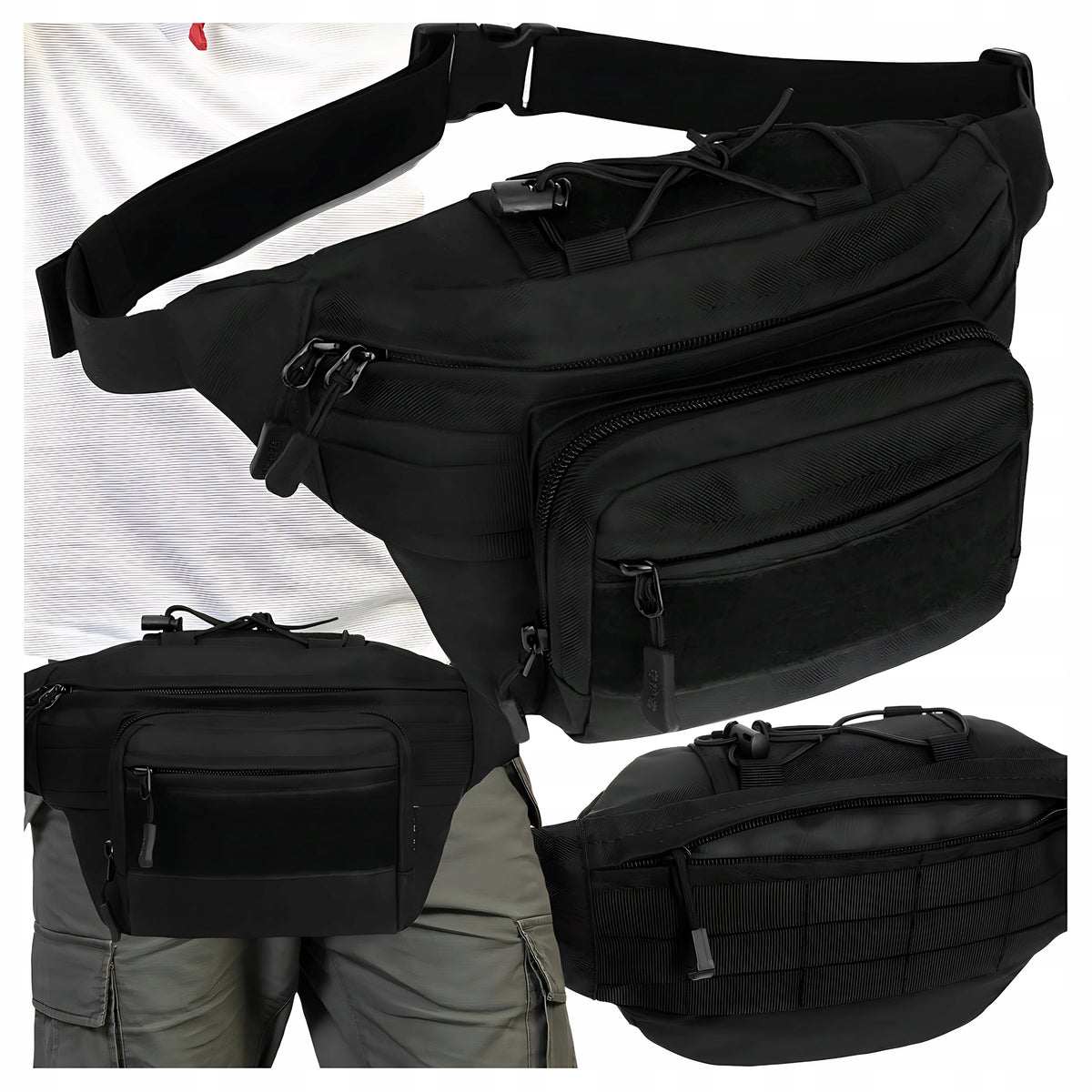 BUM BAG MEN'S SACHET BLACK MILITARY HIP LARGE ROOMY TACTICAL BAG