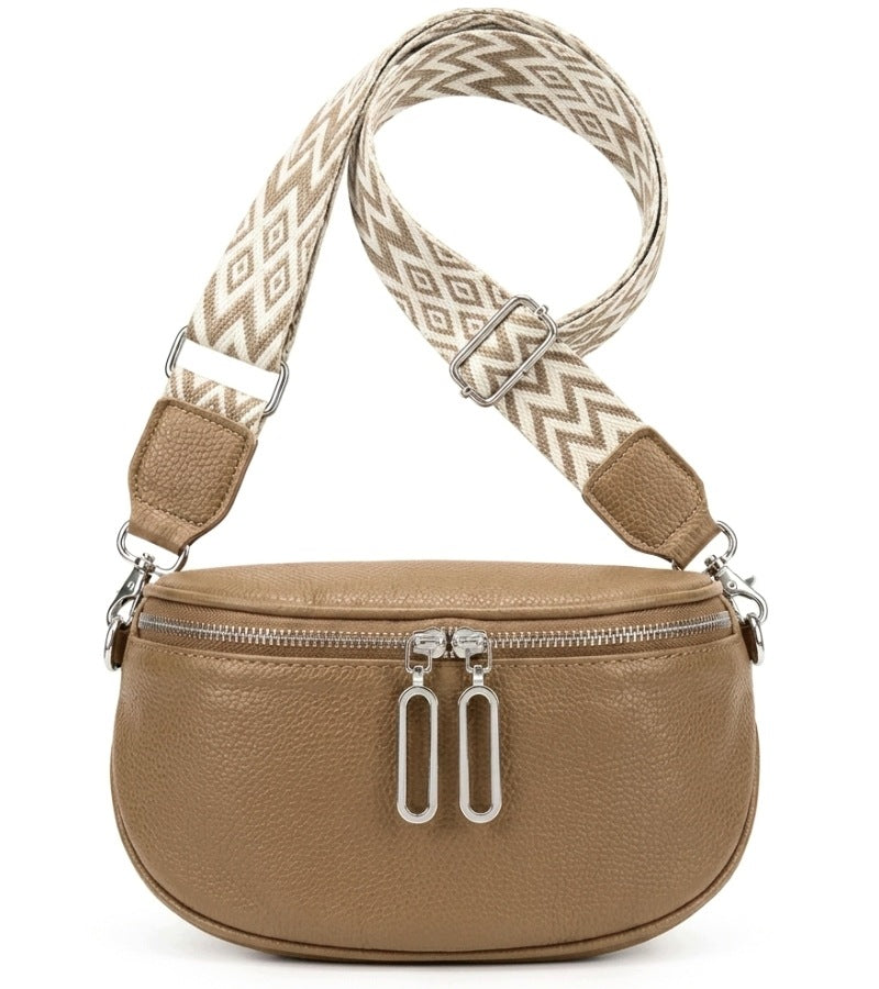 BUM BAG WOMEN'S ROOMY GENUINE LEATHER MERINGUE STRIKING STRAP FOR SPRING Brand Terra Moda