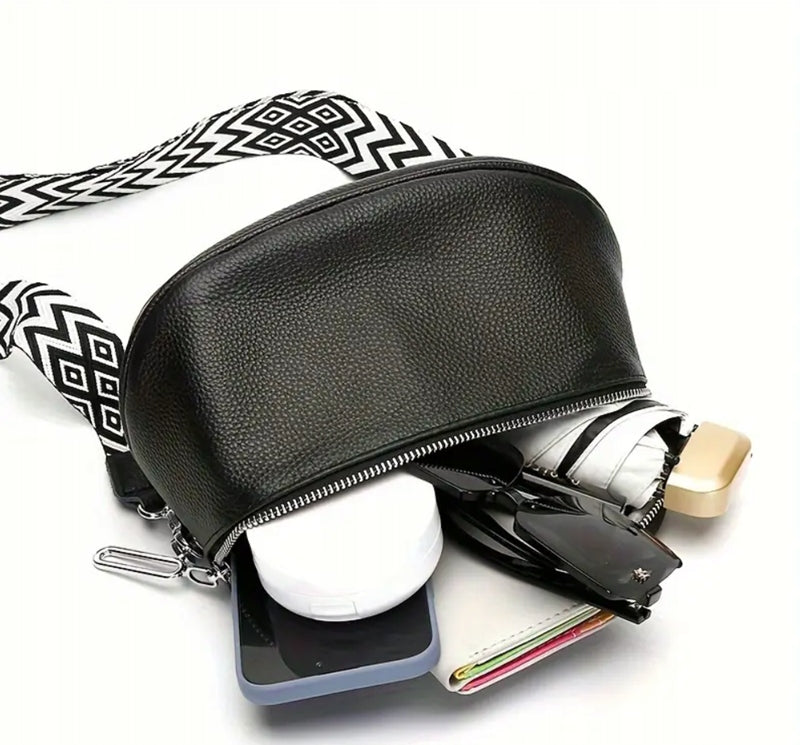 BUM BAG WOMEN'S SACHET CAPACIOUS GENUINE LEATHER BLACK IMPRESSIVE IN SPRING Manufacturer code NK