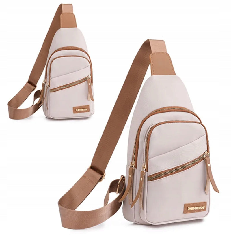 BUM BAG WOMEN'S SACHET ELEGANT SMALL SHOULDER BACKPACK BEIGE MULTI-CHAMBER