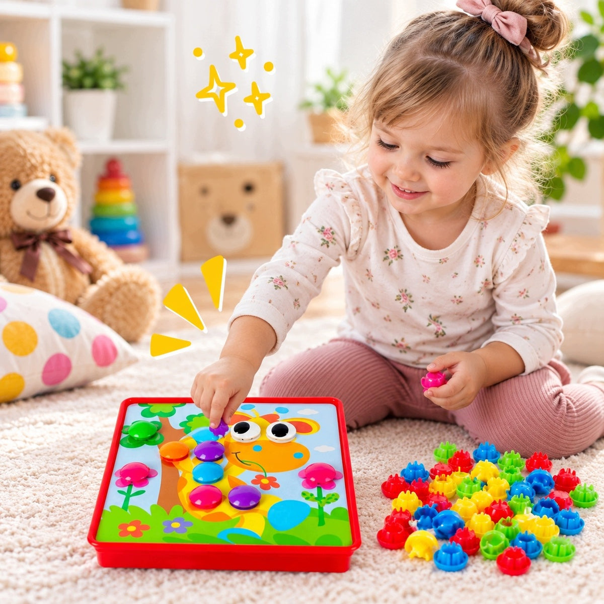 BUTTON MOSAIC MONTESSORI 46 EL. EDUCATIONAL PUZZLE 12 PICTURES 3+ XXL Packaging status original