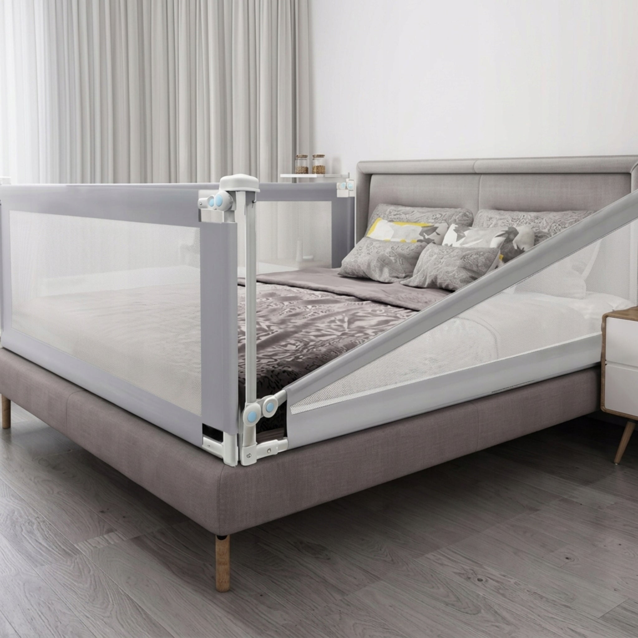 Baby Bed Protective Barrier Folding Adjustable 200 cm Grey Color gray