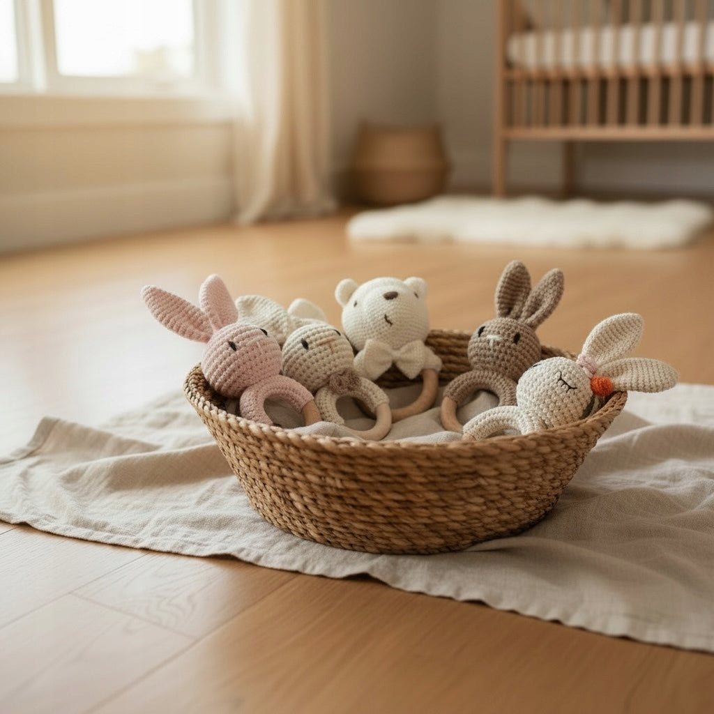 Baby Crochet Rattle Wooden Baby Shower Teether Manufacturer code królik