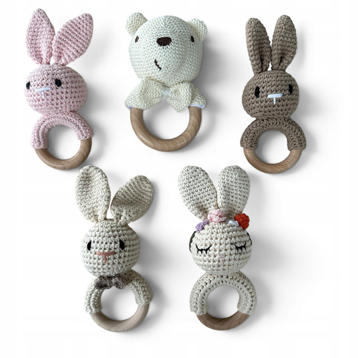 Baby Crochet Rattle Wooden Baby Shower Teether