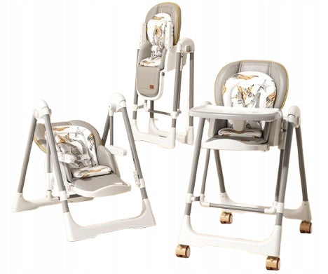 Baby Feeding Chair 3in1 Seat ROCKING FUNCTION! Color white purple shades of brown and beige shades of gray and silver pink
