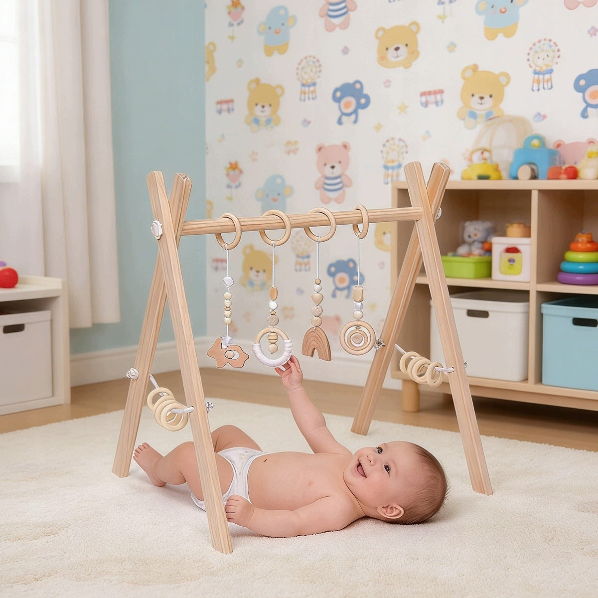 Baby Gym Wooden Educational Stand – Development and Fun for Babies Packaging status original