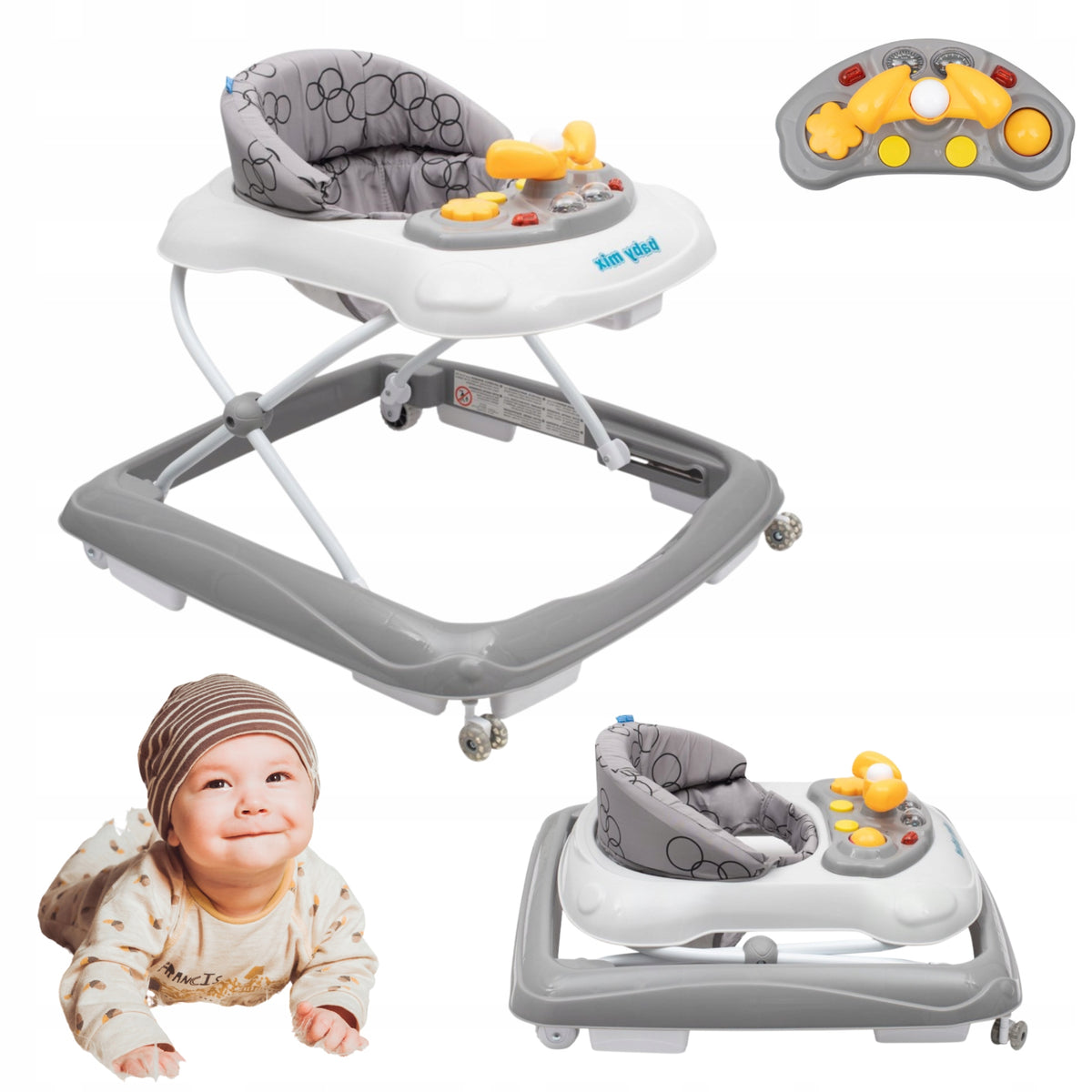 Baby Mix Walker with Handlebar Silicone Wheels Interactive Pusher Grey