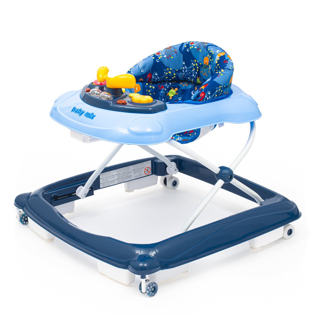 Baby Mix Walker with steering wheel and silicone babymix wheels - DARK BLUE