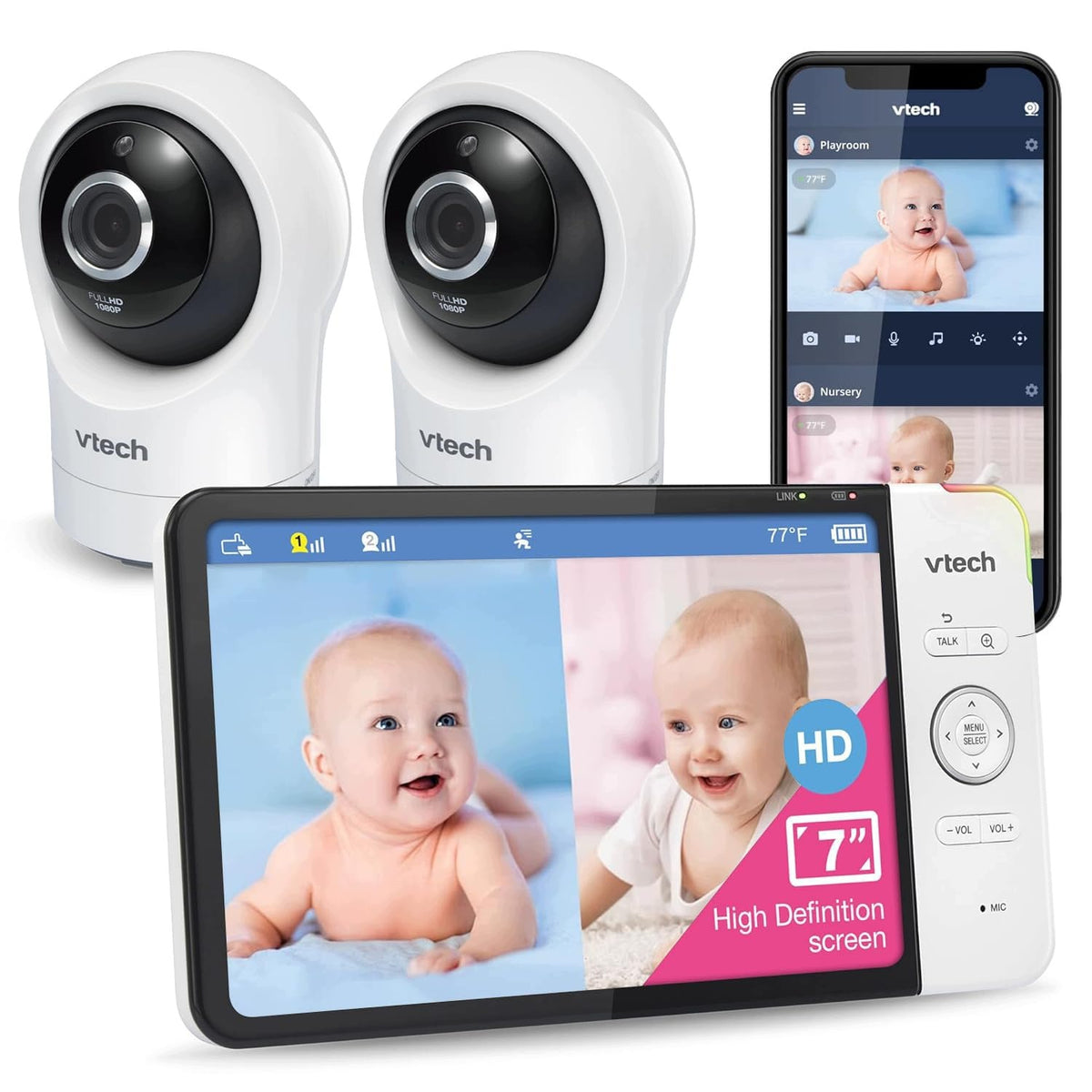 Baby Monitor HD WiFi Camera Two Cameras 1080p RM7764 2 VTECH