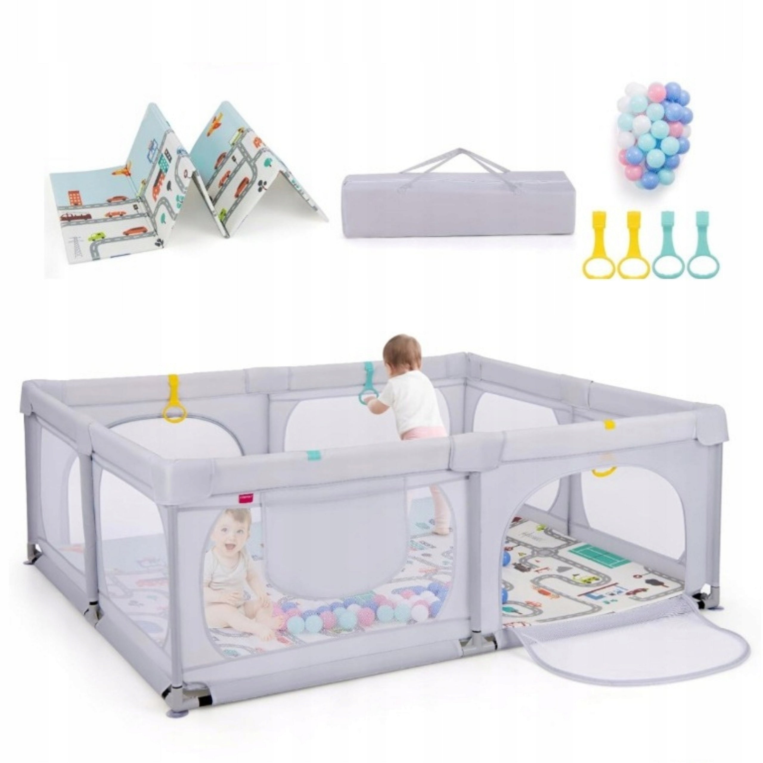 Baby Playpen Dry Pool 200x180x68cm Mesh Goal XXL Grey