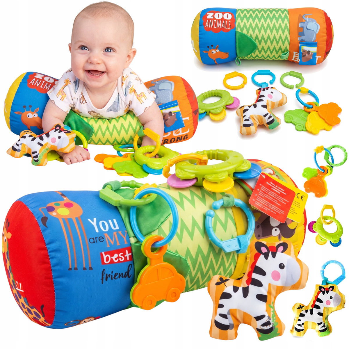Baby Roller Sensory Pillow Teether Rattle Soft Plush